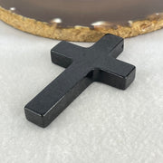 Type A Opaque Black Jadeite Cross Pendant 27.17g 64.5 by 41.3 by 8.1mm - Huangs Jadeite and Jewelry Pte Ltd