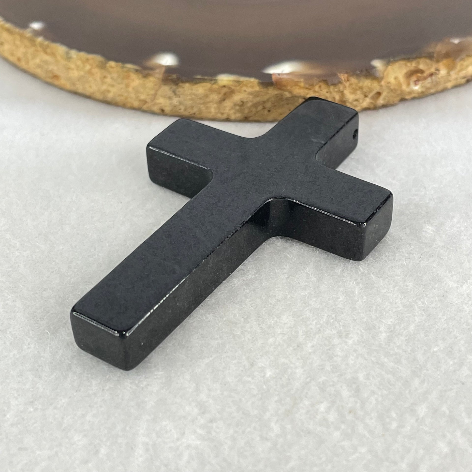 Type A Opaque Black Jadeite Cross Pendant 27.17g 64.5 by 41.3 by 8.1mm - Huangs Jadeite and Jewelry Pte Ltd