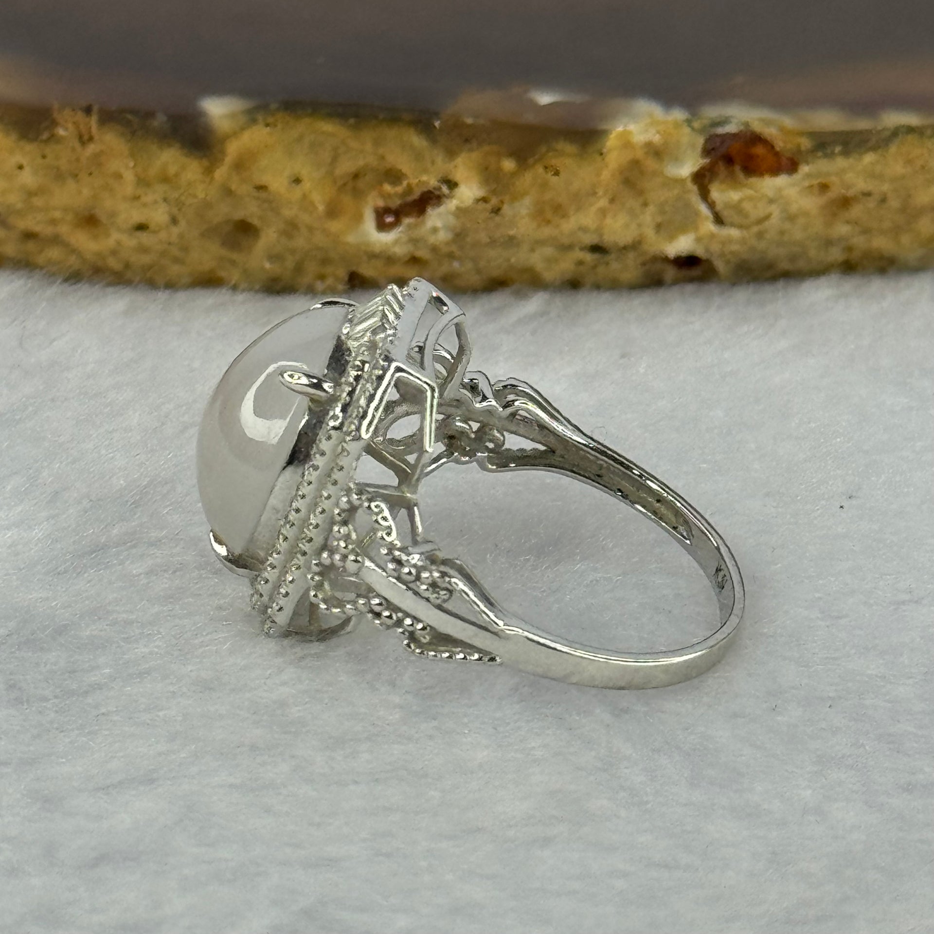 18K White Gold Type A White Jadeite with diamonds Ring 4.47g 12.7 by 10.9 by 4.5mm US6.5 HK14 - Huangs Jadeite and Jewelry Pte Ltd