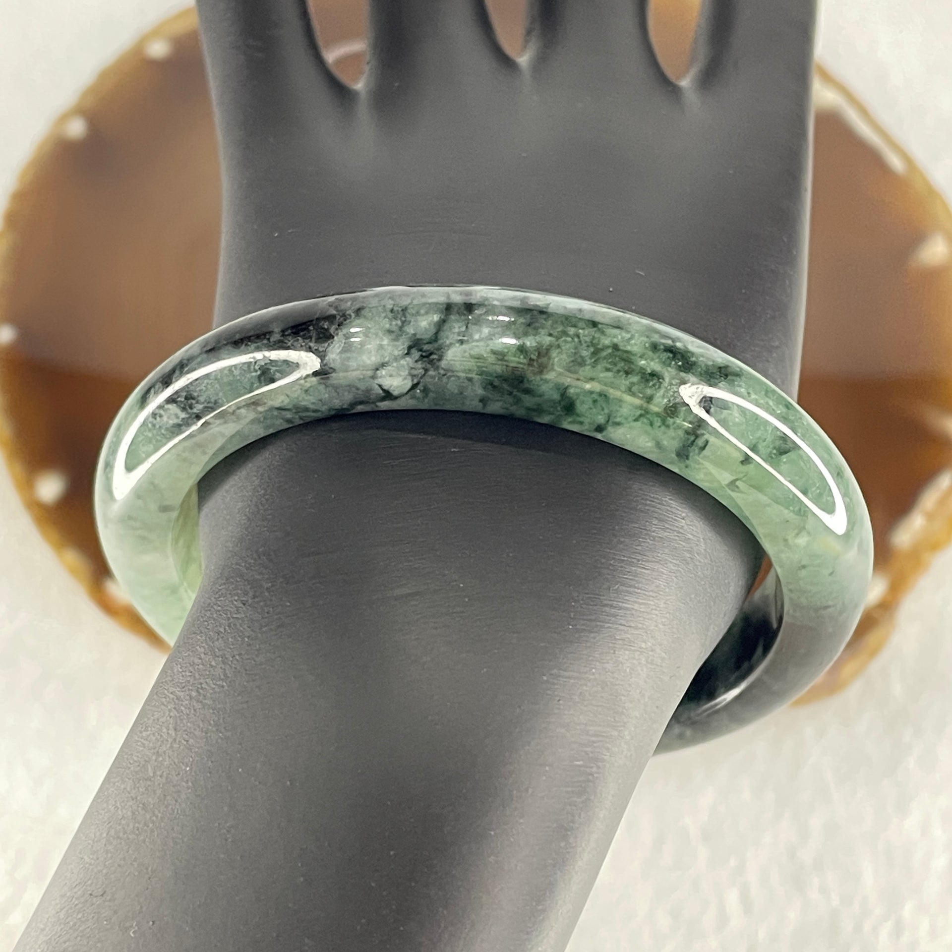 Certified Natural Type A Semi Icy Green with Dark Blueish Green Piao Hua Bangle 58.92g Internal Diameter 59.5mm 11.2 by 9.6mm (Internal Lines) - Huangs Jadeite and Jewelry Pte Ltd