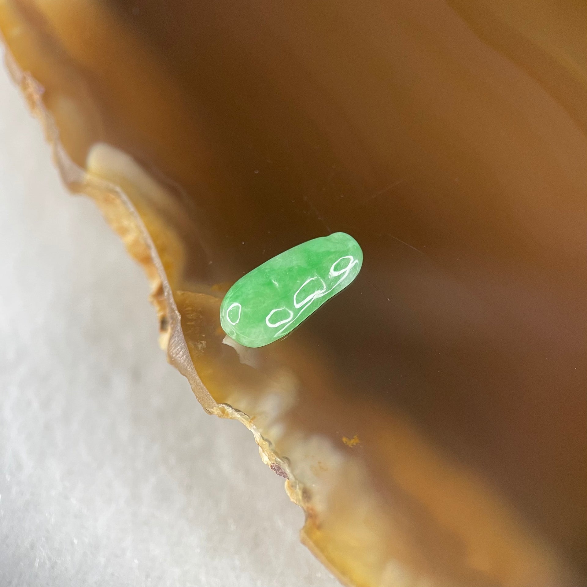 Type A Old Mine Full Green Jadeite Peapod Charm Stone For Setting 0.26g 10.6 by 4.8 by 2.2mm - Huangs Jadeite and Jewelry Pte Ltd