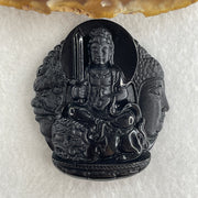 Type A Opaque Black Omphacite Jadeite Good Vs Evil Manjushri Bodhisattva Pendant Rabbit Zodiac Guardian 35.89g 51.2 by 44.3 by 10.0mm - Huangs Jadeite and Jewelry Pte Ltd