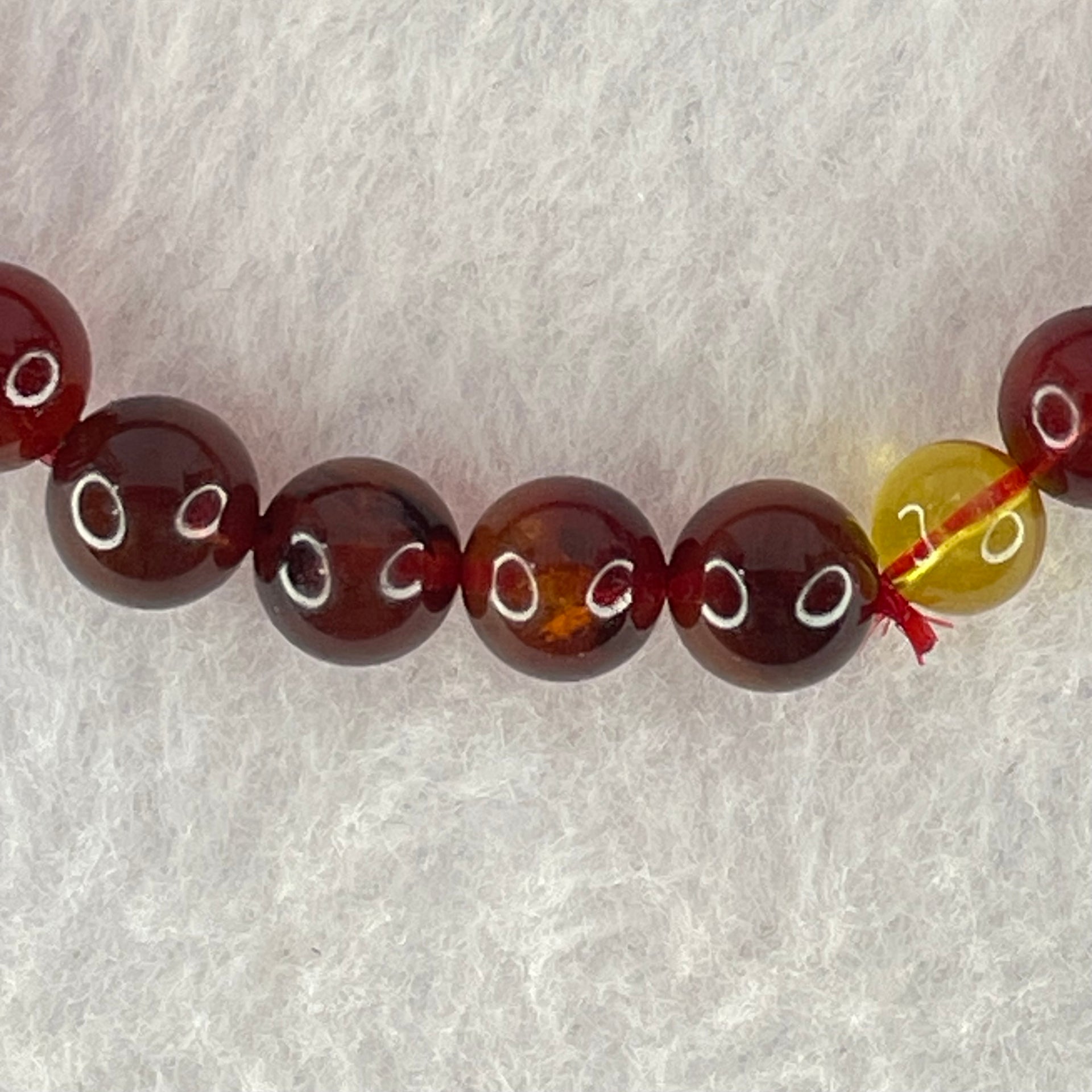 Natural Blood Red Amber Beads Bracelet 5.06g 15cm 7.4mm 25 Beads - Huangs Jadeite and Jewelry Pte Ltd