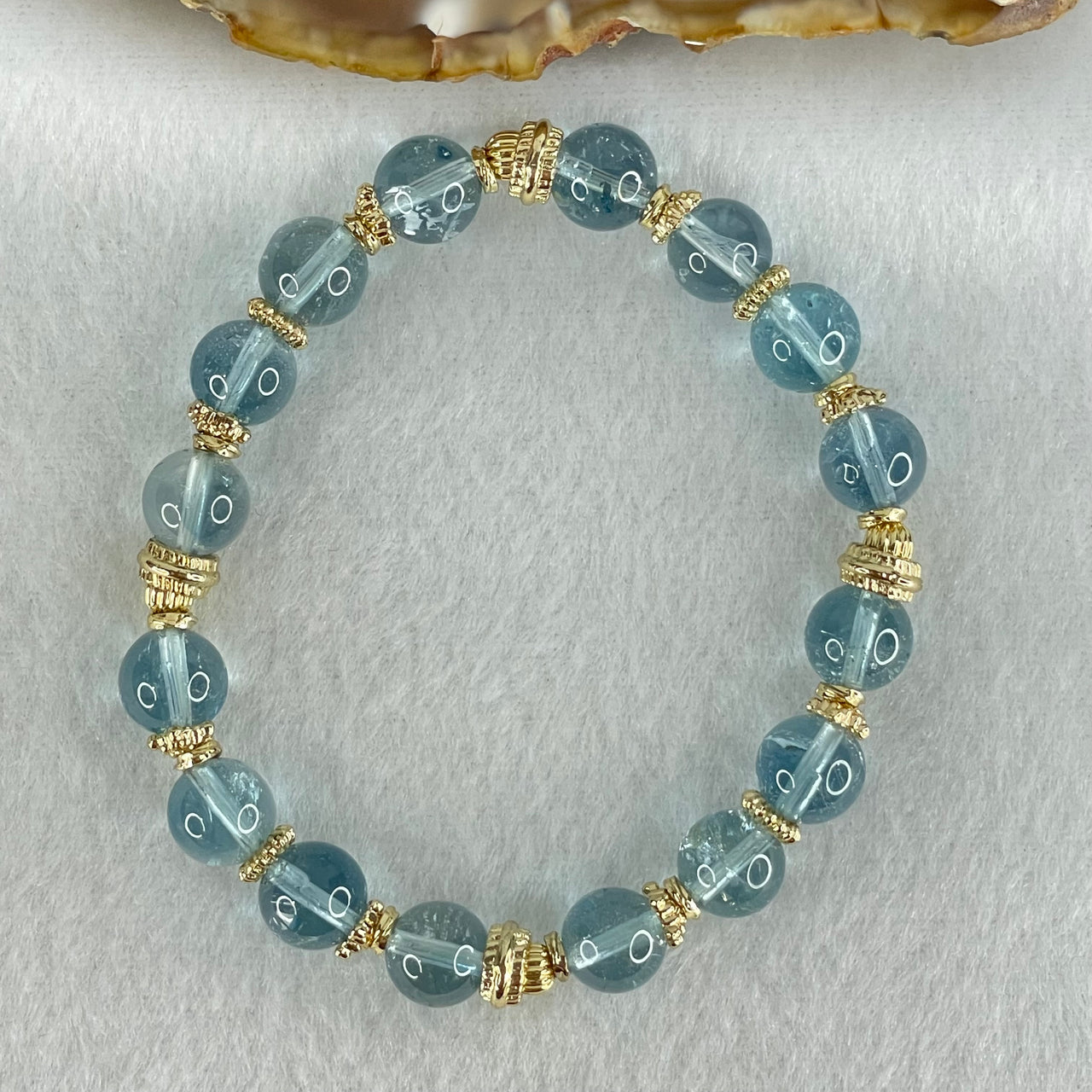 Good Grade Natural Blue Topaz Beads Bracelet 26.61g 16cm 8.8mm 16 Beads - Huangs Jadeite and Jewelry Pte Ltd