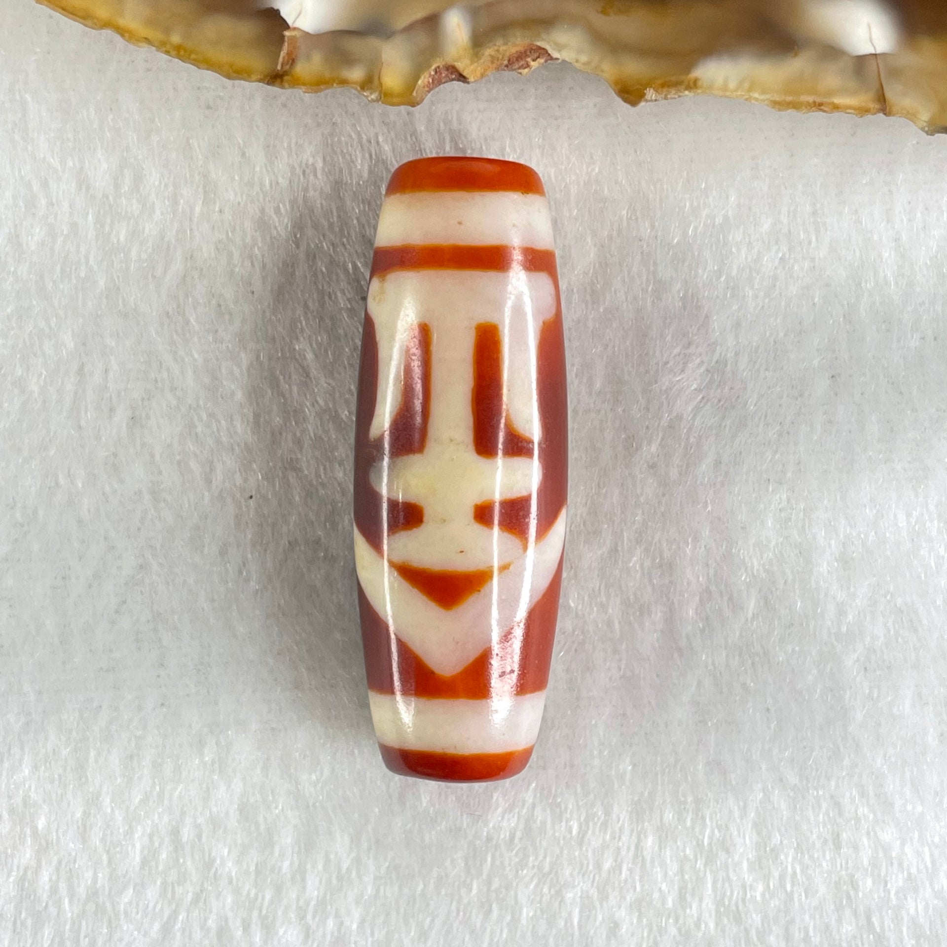 Natural Powerful Tibetan Old Oily Red White Agate One Eye Gold Metal Element Dzi Bead Heavenly Master (Tian Zhu) 一眼金天珠 10.45g 37.9 by 13.4mm - Huangs Jadeite and Jewelry Pte Ltd