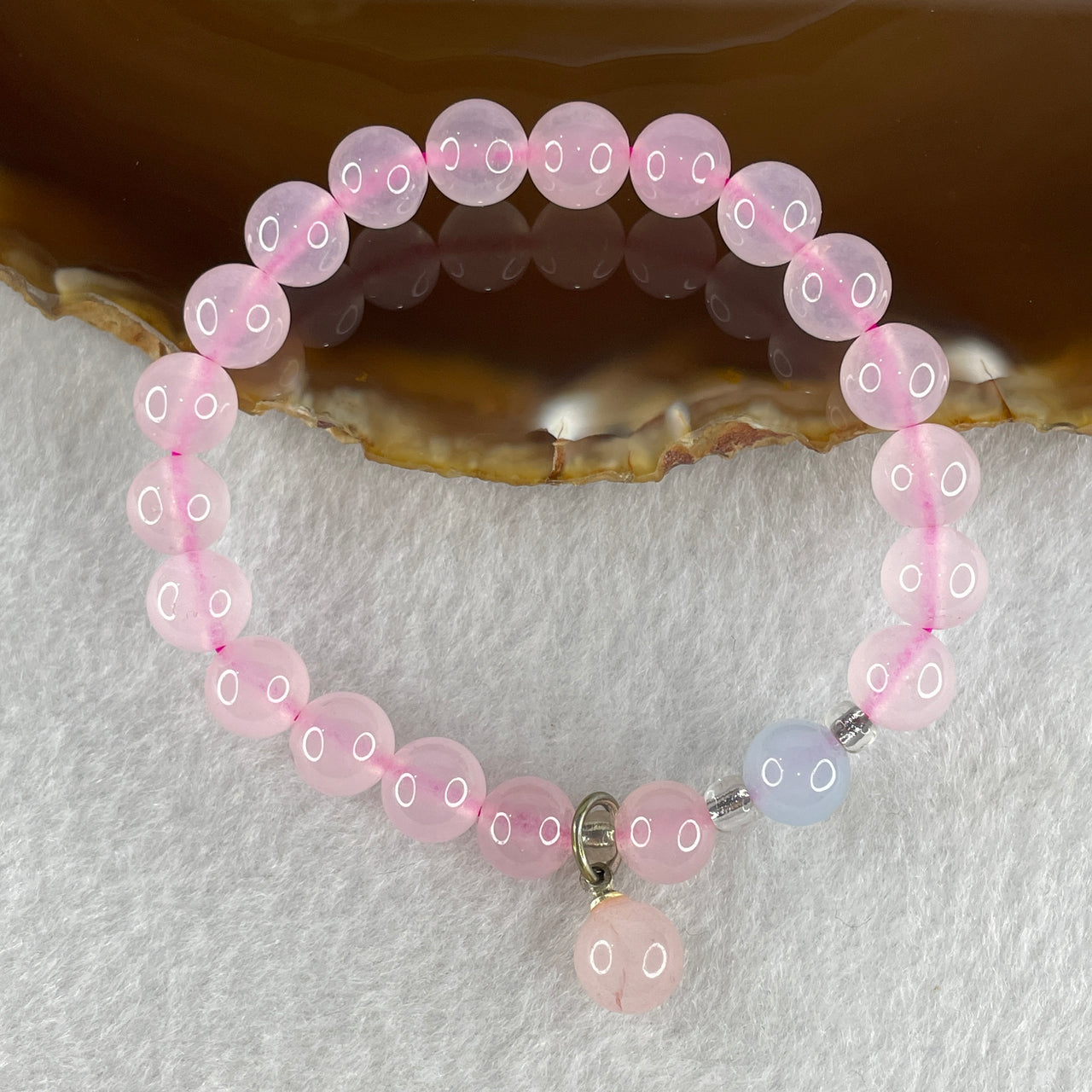 Natural Pink with Blue Chalcedony Agate Beads Bracelet 15.62g 14.5cm 8.1mm 21 Beads