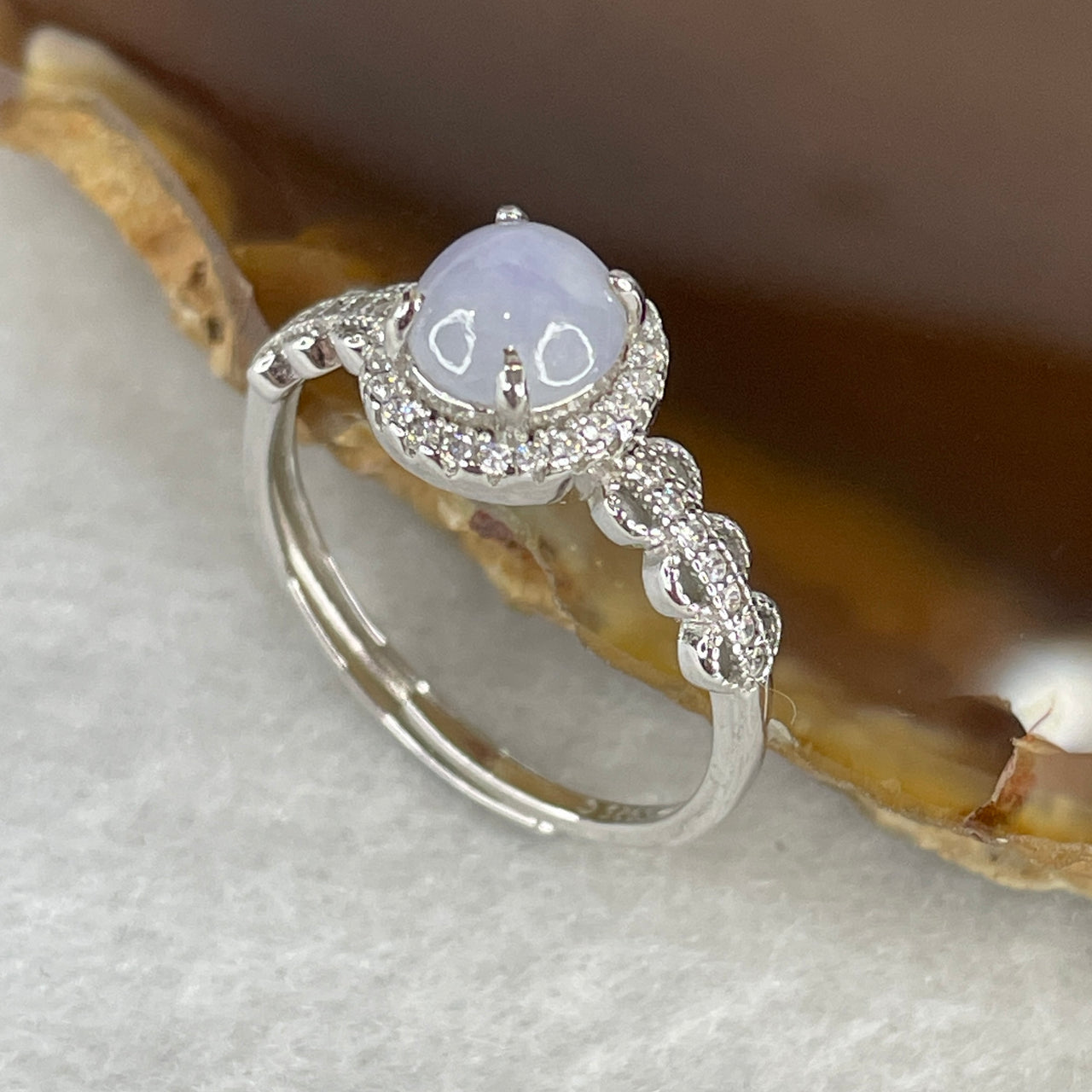 Type A Light Lavender Jadeite High-Dome Ring | Liquid-Glass Translucent Orb | Solid S925 Sterling Silver Setting | Smart Adjustable Sizing (2.02g 6.2x3.0mm)