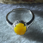 Type A Yellow Jadeite Ring in S925 Sliver with Cubic Zirconia 2.46g 10.0 by 7.5 by 3.0mm (Adjustable Size) - Huangs Jadeite and Jewelry Pte Ltd