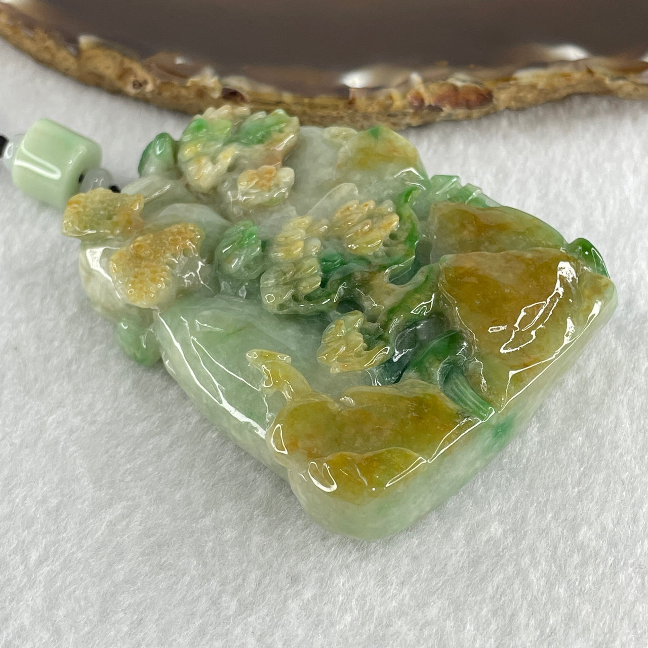 Grand Master Double Certified Natural Type A Light Green with Yellow and Spicy Green Patches Jadeite Shan Shui Scenic Gui Ren Benefactor Pendant 117.88g 68.9 by 49.3 by 15.8mm