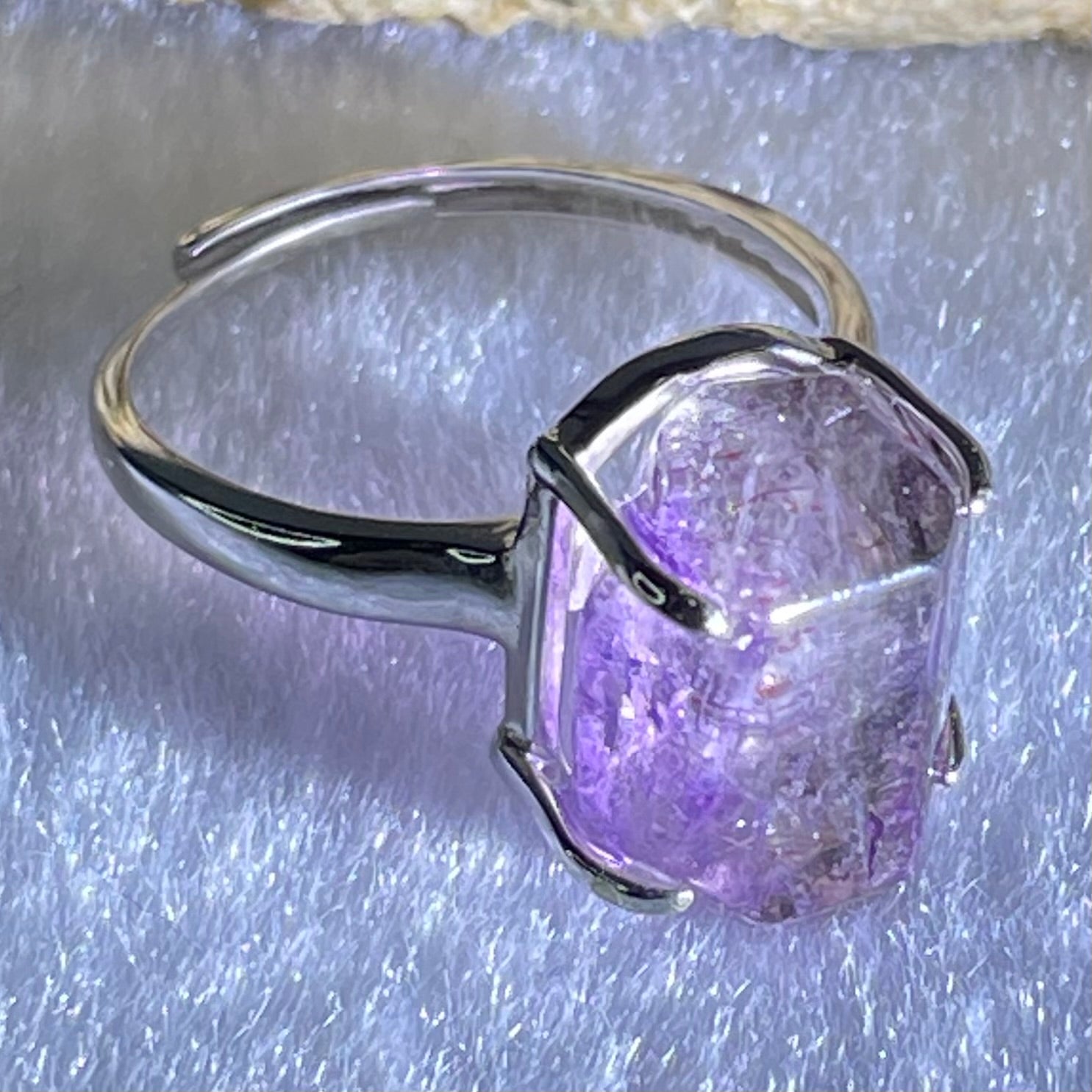 Natural Super 7 in S925 Sliver Ring (Adjustable Size) 3.77g 13.6 by 10.0 by 7.7mm - Huangs Jadeite and Jewelry Pte Ltd