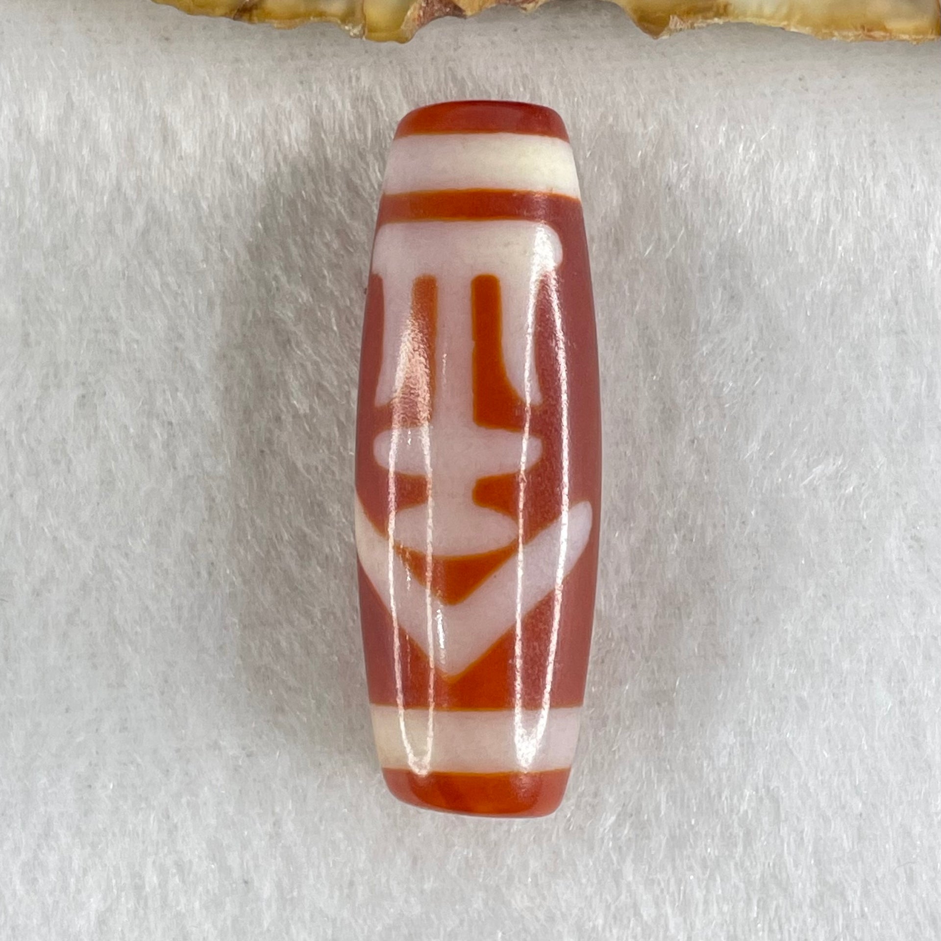 Natural Powerful Tibetan Old Oily Red White Agate One Eye Gold Metal Element Dzi Bead Heavenly Master (Tian Zhu) 一眼金天珠 11.08g 10.25g 37.9 by 13.2mm - Huangs Jadeite and Jewelry Pte Ltd