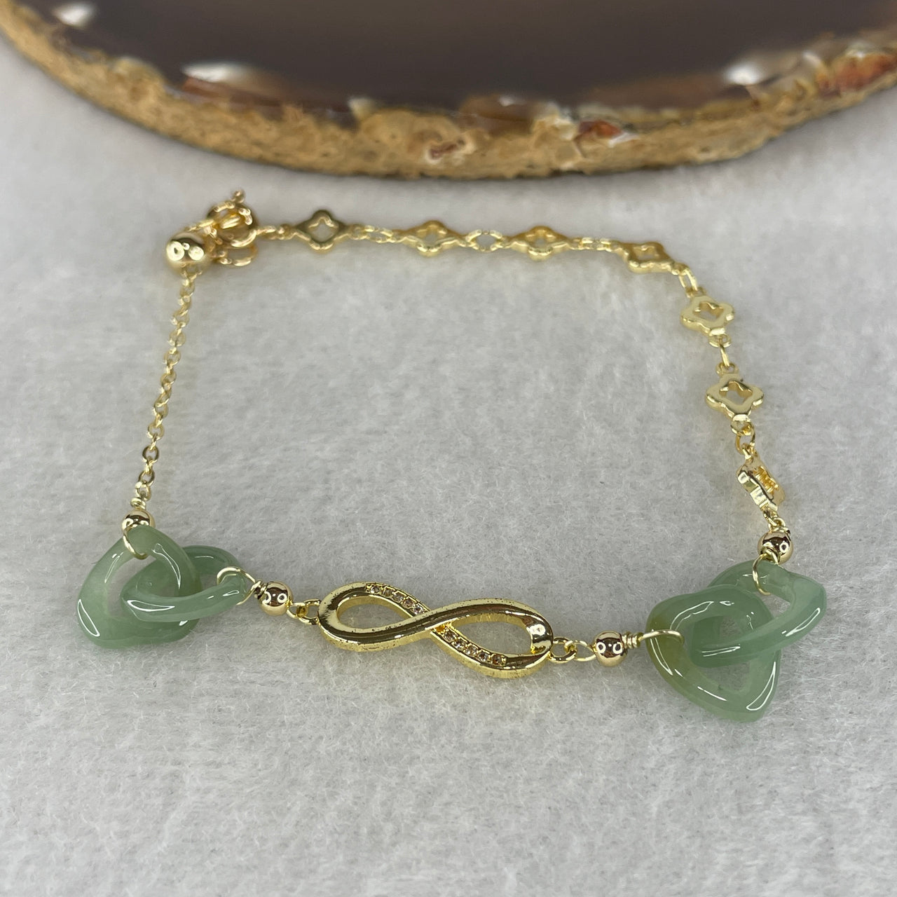 Natural Type A Blueish Green Jadeite Multi-Heart Bracelet | Adjustable 14-17cm Gold-Toned Elegant Fine Layering Chain (4.77g,  10.8x10.4x2.4mm 4 Pieces)