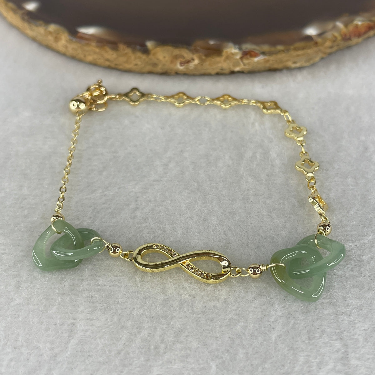 Natural Type A Blueish Green Jadeite Multi-Heart Bracelet | Adjustable 14-17cm Gold-Toned Elegant Fine Layering Chain (4.77g,  10.8x10.4x2.4mm 4 Pieces) - Huangs Jadeite and Jewelry Pte Ltd