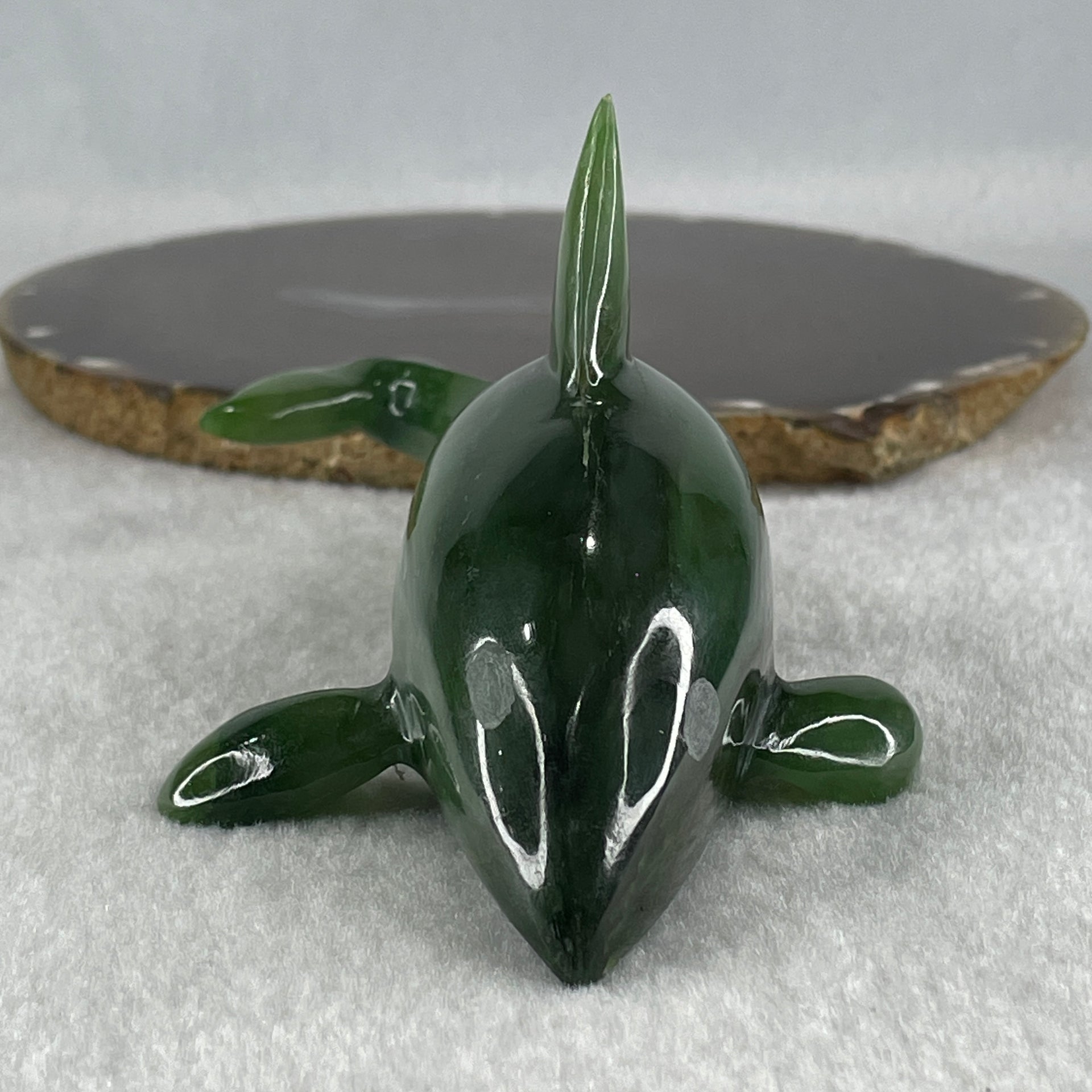 Natural Dark Green Serpentine Killer Whale Display 257.7g 154.5 by 71.6 by 62.5mm - Huangs Jadeite and Jewelry Pte Ltd
