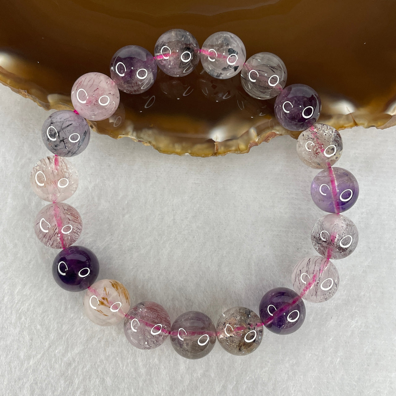 Certified Above Average Grade Natural Super 7 Crystal Beads Bracelet | 11.2mm Sacred 7-Mineral Synergy Statement Power(36.84g | 17.5cm Wrist Sizing | 19 Beads)