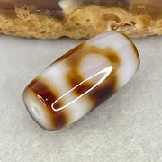 Natural Powerful Tibetan Old Oily White with Dark Brown Agate 3 Eyes Dzi Bead Heavenly Master (Tian Zhu) 三眼天诛 3.49g 19.6 by 10.3mm - Huangs Jadeite and Jewelry Pte Ltd