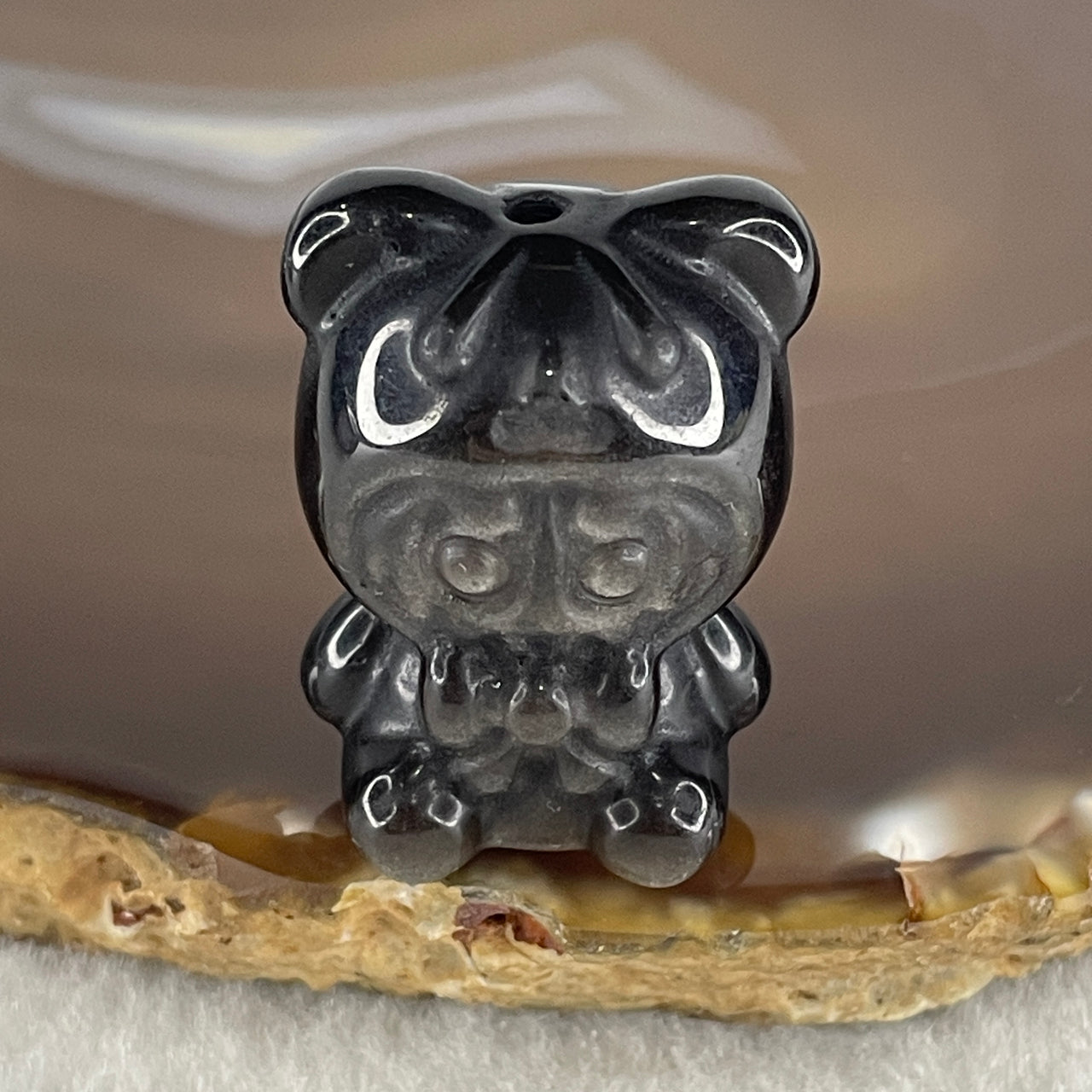Black Obsidian Labubu Charm Display 15.25g 29.0 by 21.9 by 19.4mm - Huangs Jadeite and Jewelry Pte Ltd