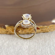 Natural Rainbow Moonstone with Crystals In S925 Sliver Ring (Adjustable Size) 3.10g 6.0 by 5.5 by 3.2mm - Huangs Jadeite and Jewelry Pte Ltd