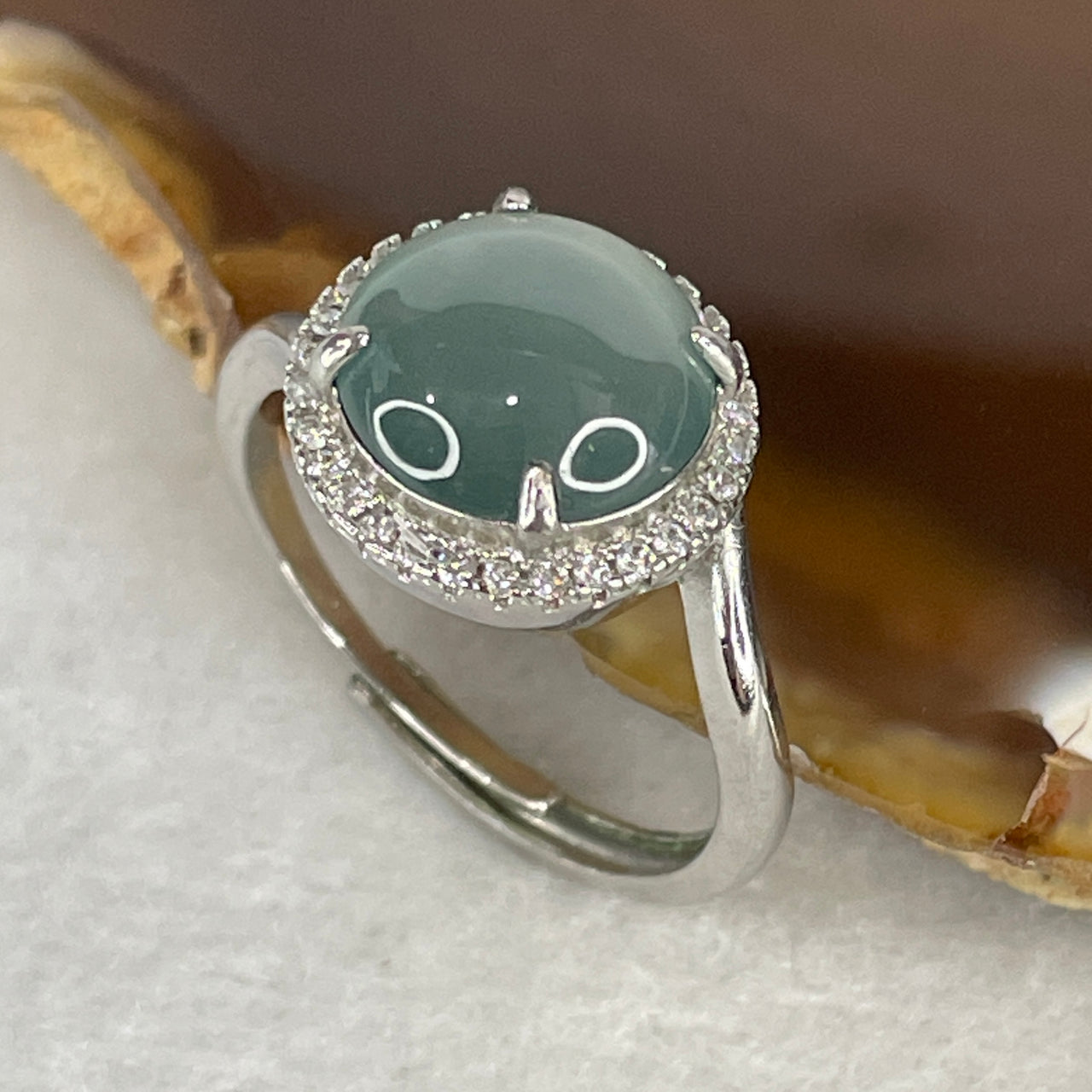 Type A Icy Light Blueish-Green Jadeite Minimalist Cabochon Ring | Liquid-Glass Translucent Dome | Solid S925 Sterling Silver Setting | Adjustable Sizing (3.02g 10.0x3.0mm)