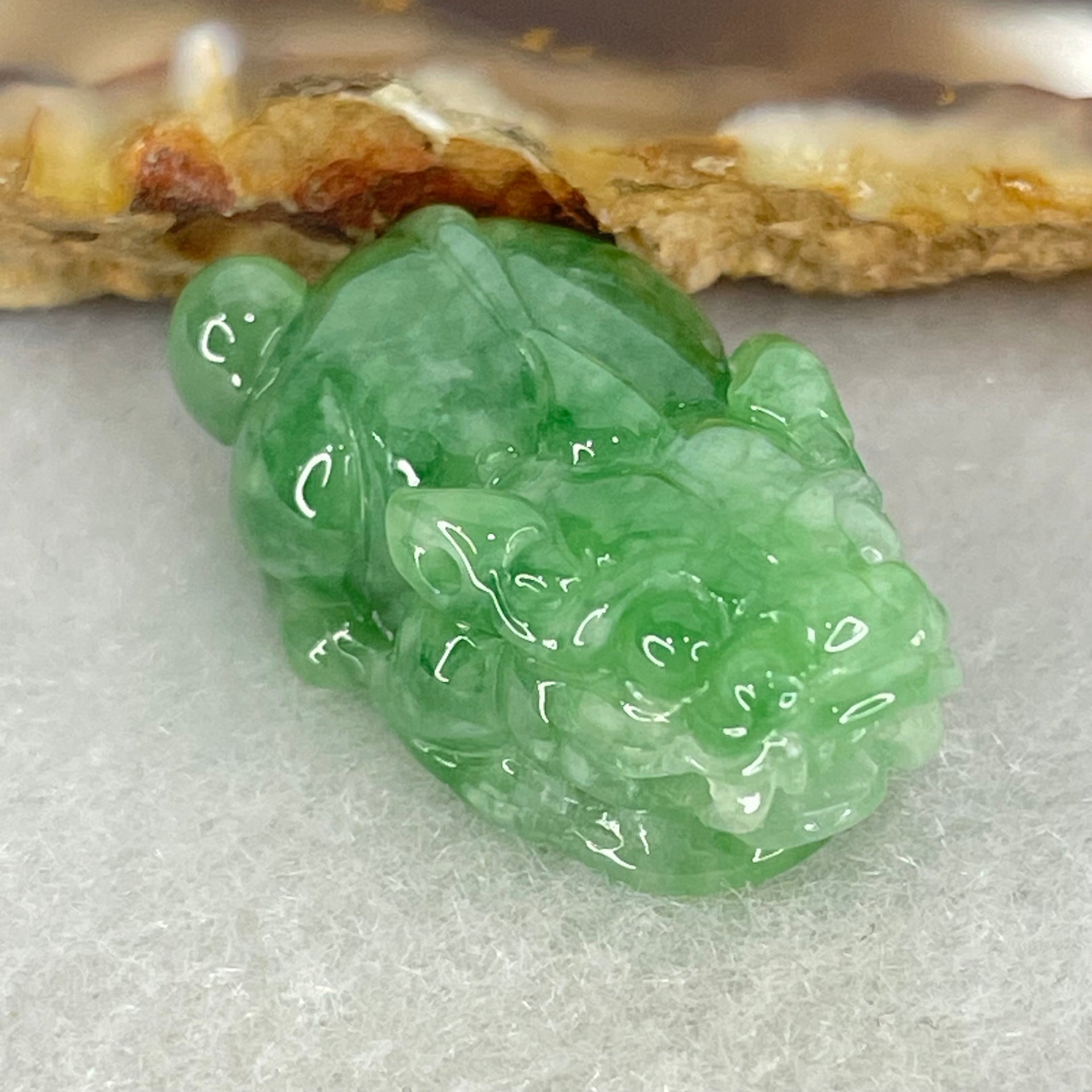 Type A Full Green Jadeite Pixiu Pendant Charm 6.42g 25.4 by 14.4 by 10.1mm - Huangs Jadeite and Jewelry Pte Ltd