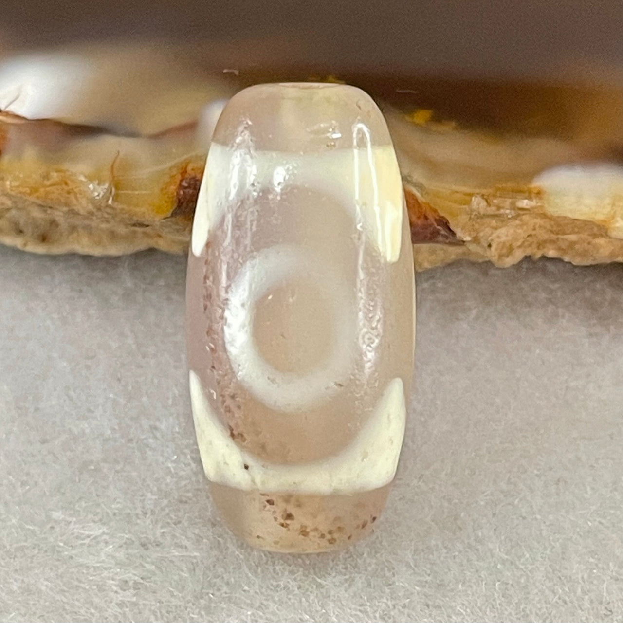 Natural Powerful Tibetan Old Oily Agate 3 Eyes Dzi Bead Heavenly Master (Tian Zhu) 三眼天诛 2.86g 20.1 by 10.0mm - Huangs Jadeite and Jewelry Pte Ltd