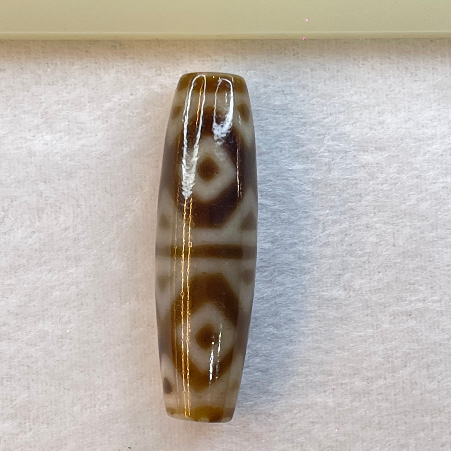 Natural Powerful Tibetan Old Oily Agate 6 Eye Vajra Dzi Bead Heavenly Master (Tian Zhu) 六眼金刚杵天诛 14.35g 47.4 by 14.0mm - Huangs Jadeite and Jewelry Pte Ltd