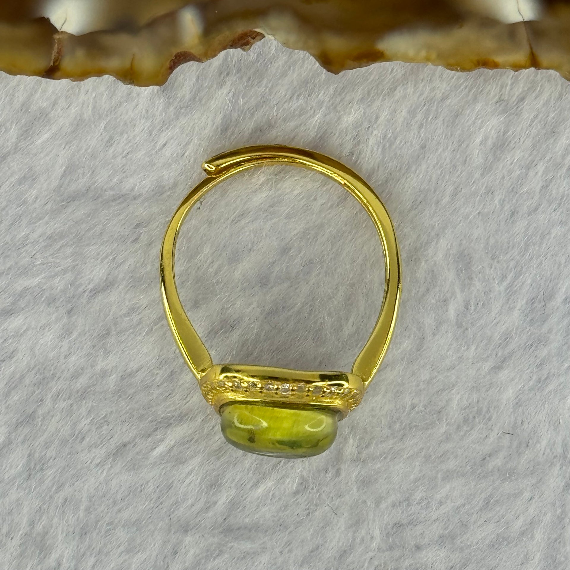 Natural Green Amber with Milk Inclusions in S925 Sliver Gold Color Ring (Adjustable Size) 2.17g 90.0 by 4.0mm - Huangs Jadeite and Jewelry Pte Ltd