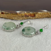 Type A Icy Faint Green with Blueish Green Piao Hua Jade Jadeite Earrings 18k White gold, diamonds and white sapphires 5.08g 33.6 by 14.8 by 5.2mm - Huangs Jadeite and Jewelry Pte Ltd