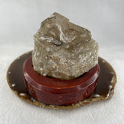 Natural Smoky Quartz Rough Irregular Shape Display in Wooden Stand 483.64g 99.3 by 83.1 by 91.0mm - Huangs Jadeite and Jewelry Pte Ltd