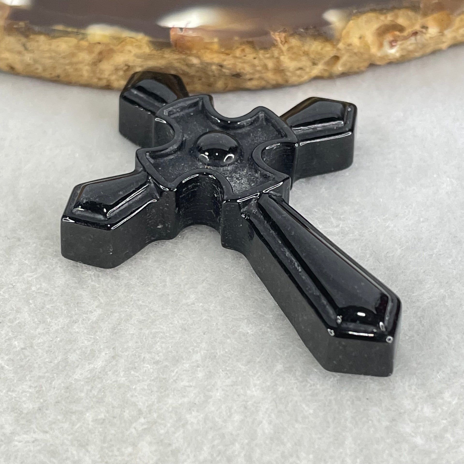 Type A Opaque Black Jadeite Cross Pendant 13.83g 49.8 by 38.2 by 8.3mm - Huangs Jadeite and Jewelry Pte Ltd