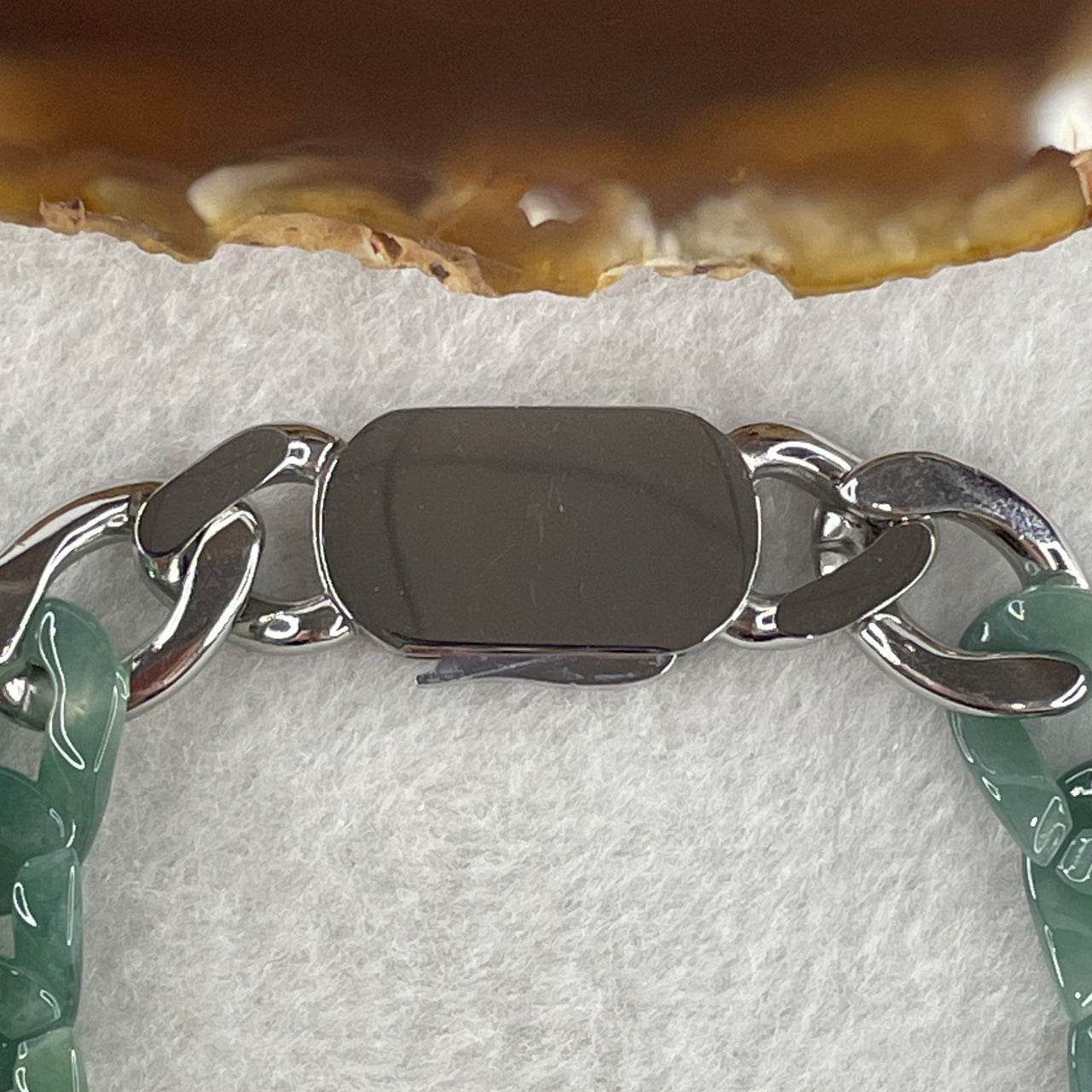 Certified Natural Type A Semi Icy Blueish Green Jadeite Cuban Tennis Bracelet with Metal Clap 25.97g 18cm 11.6 by 16.7 by 3.2mm 16 Pcs