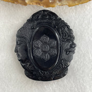 Type A Opaque Black Omphacite Jadeite Good Vs Evil Manjushri Bodhisattva Pendant Rabbit Zodiac Guardian 35.89g 51.2 by 44.3 by 10.0mm - Huangs Jadeite and Jewelry Pte Ltd