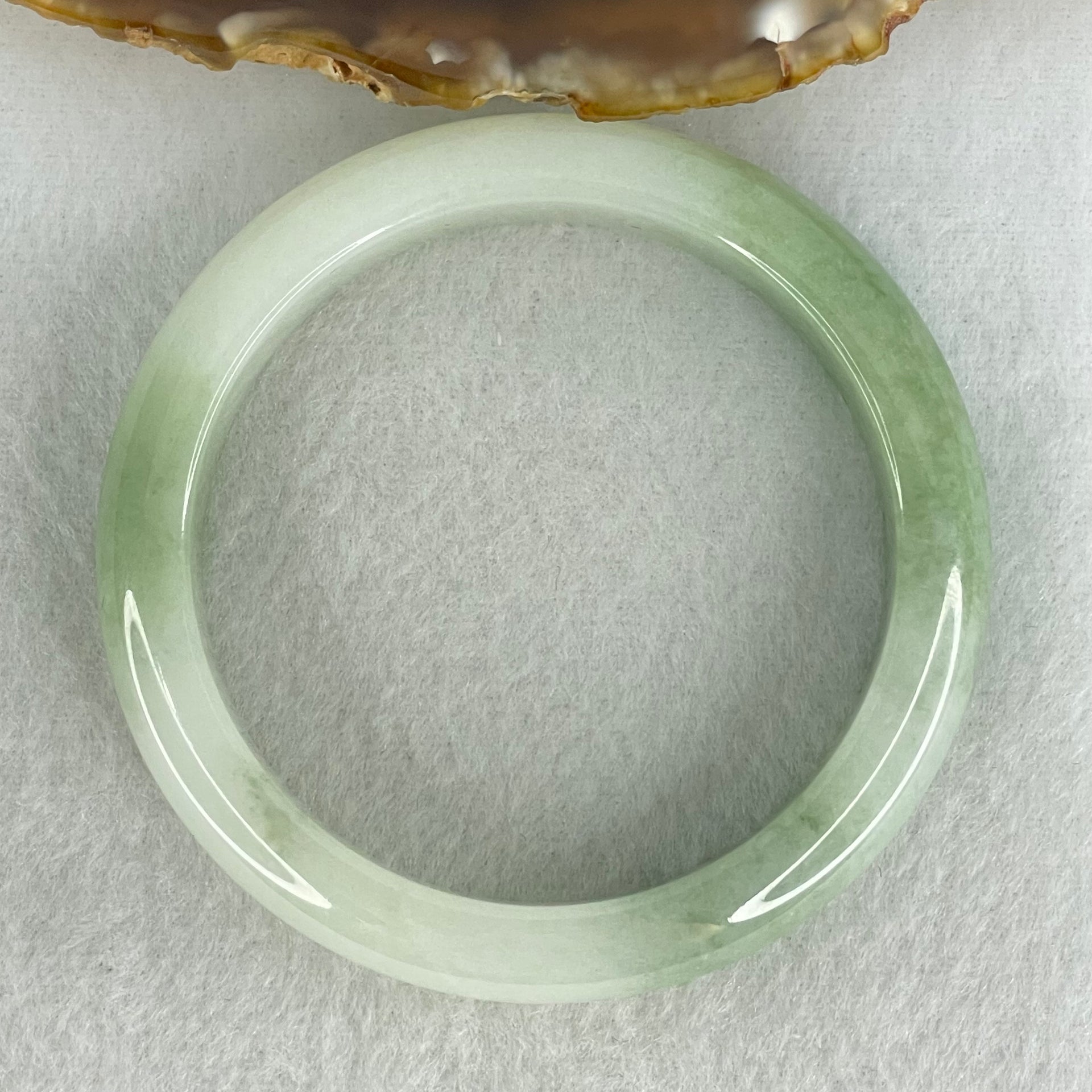 Type A Light Green with Green Patches Jadeite Bangle Internal Diameter 53.8mm 50.57g 12.3 by 7.9mm (Internal Lines) - Huangs Jadeite and Jewelry Pte Ltd
