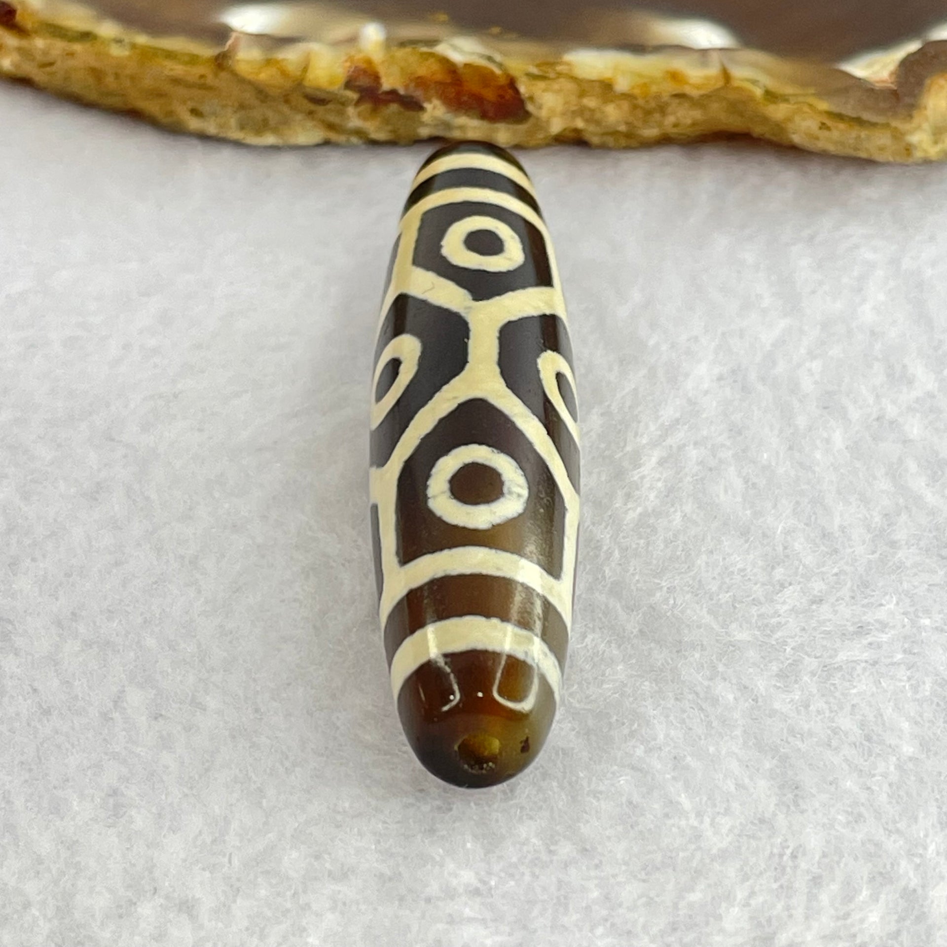 Natural Powerful Tibetan Old Oily Agate 9 Eyes Dzi Bead Heavenly Master (Tian Zhu) 九眼天诛 14.76g 58.0 by 13.2mm - Huangs Jadeite and Jewelry Pte Ltd