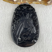 Type A Opaque to Partial Translucent Black Omphacite Jadeite Horse Pendant 23.64g 60.1 by 40.1 by 8.4mm - Huangs Jadeite and Jewelry Pte Ltd