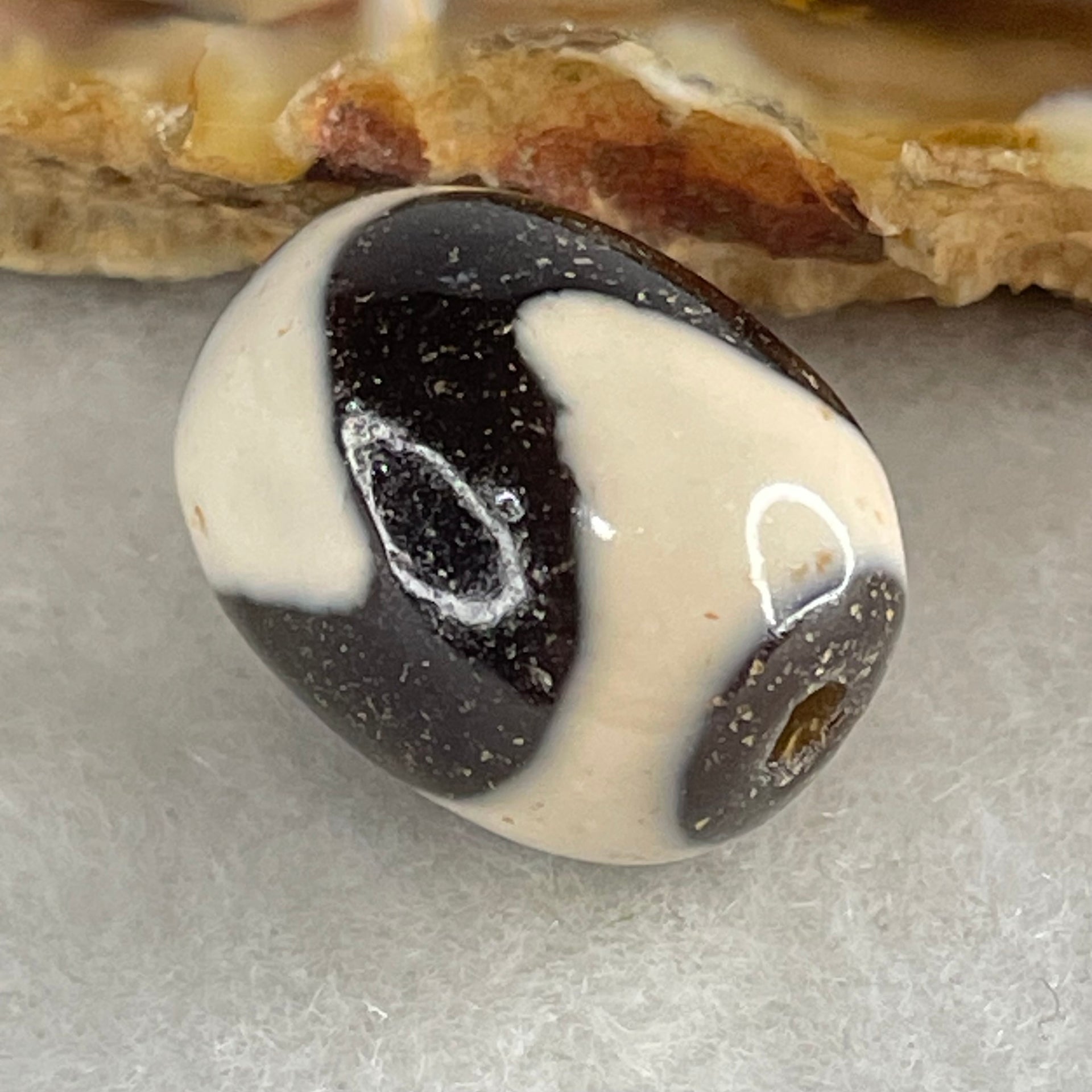 Natural Powerful Tibetan Old Oily Agate Tiger Tooth Daluo Dzi Bead Heavenly Master (Tian Zhu) 虎呀天诛 4.13g 16.9 by 13.0mm - Huangs Jadeite and Jewelry Pte Ltd