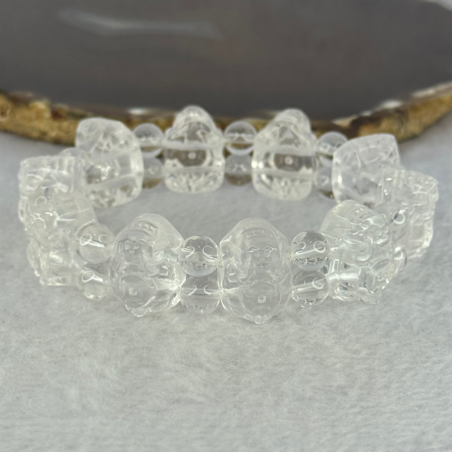 Natural Clear Quartz Dragon Turtle and Beads Bracelet 56.42g 17cm 17.9 by 13.2 by 11.7mm 10 Dragon Turtle - Huangs Jadeite and Jewelry Pte Ltd