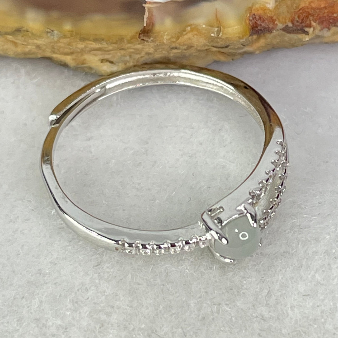 Type A Semi Icy Light Geen  Cabochon Jadeite in S925 Sliver Ring (Adjustable Size) 1.26g 3.5 by 3.0mm - Huangs Jadeite and Jewelry Pte Ltd