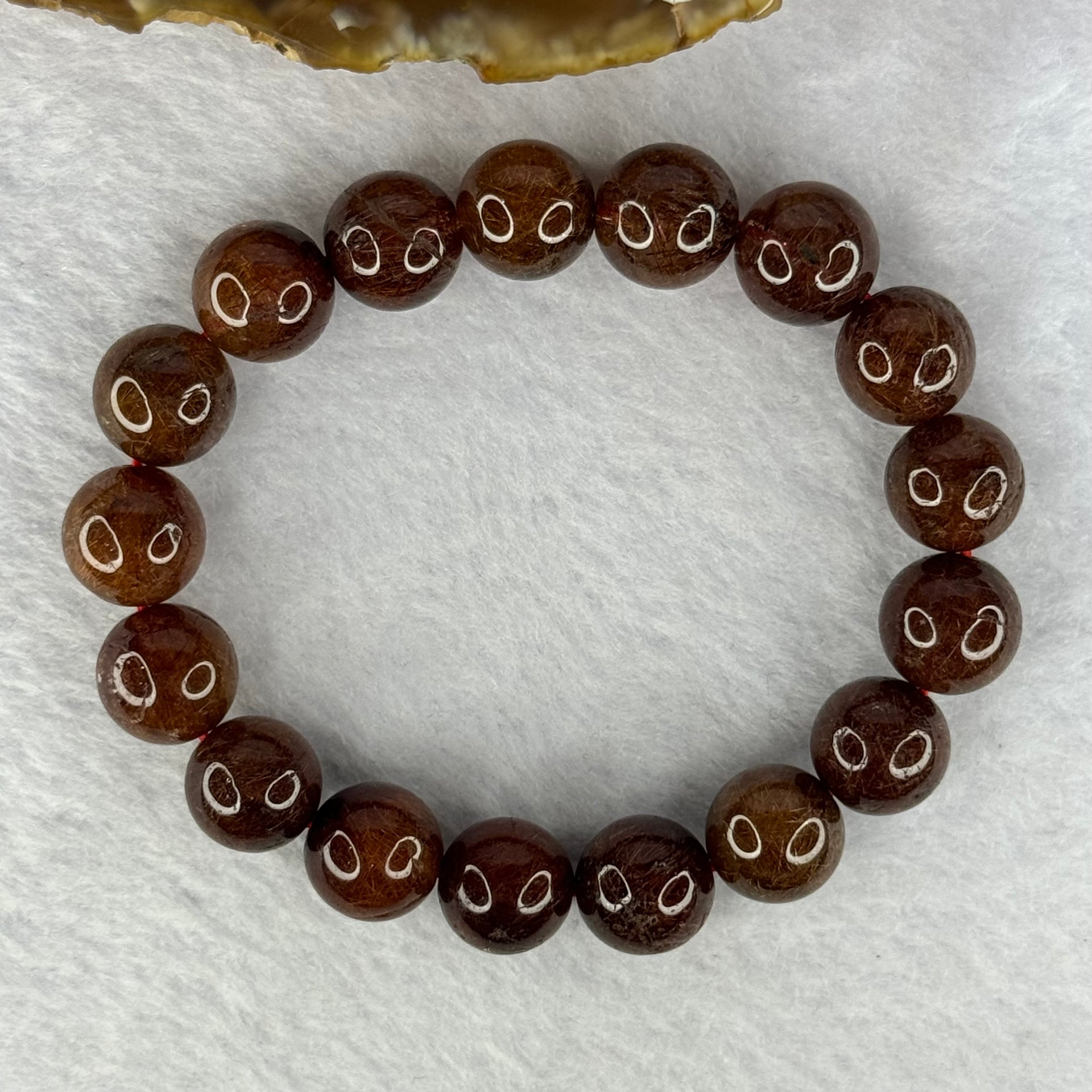 Natural Copper Rutilated Quartz Beads Bracelet 天然銅髮晶手镯 37.69g 17cm 12.0mm 17 Beads - Huangs Jadeite and Jewelry Pte Ltd