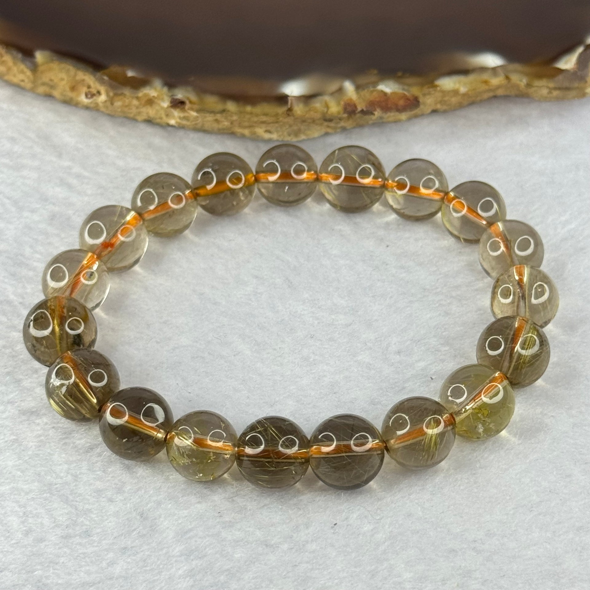 Natural Golden Rutilated Quartz Beads 天然金发水晶手链 29.24g 16.5cm 10.8mm 19 Beads - Huangs Jadeite and Jewelry Pte Ltd