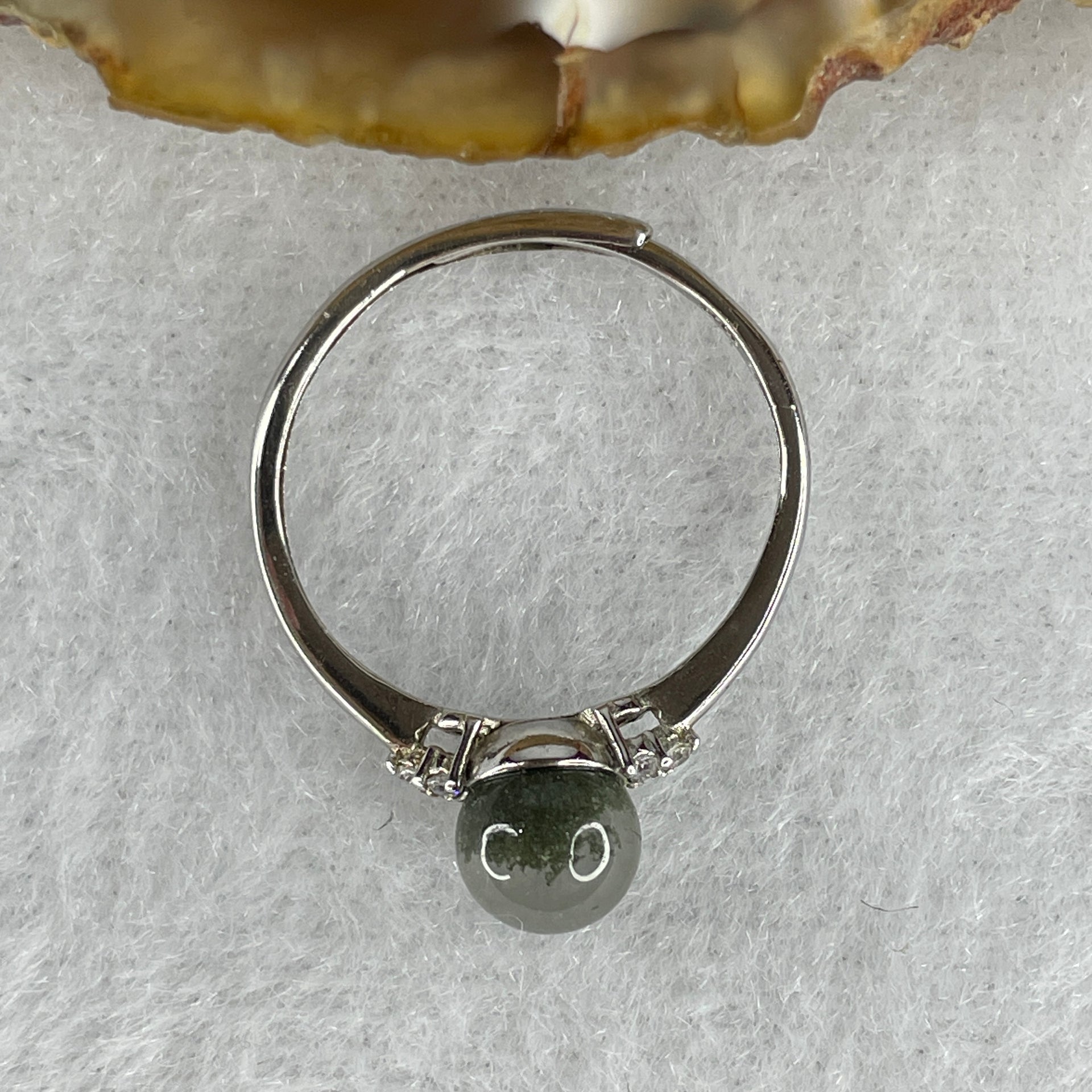 Good Grade Natural Green Phantom Quartz Ring in S925 Sliver 1.46g 6.6mm (Adjustable Size) - Huangs Jadeite and Jewelry Pte Ltd