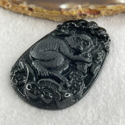 Type A Opaque to Partial Translucent Black Omphacite Jadeite Monkey Pendant 29.60g 59.6 by 40.1 by 8.5mm - Huangs Jadeite and Jewelry Pte Ltd