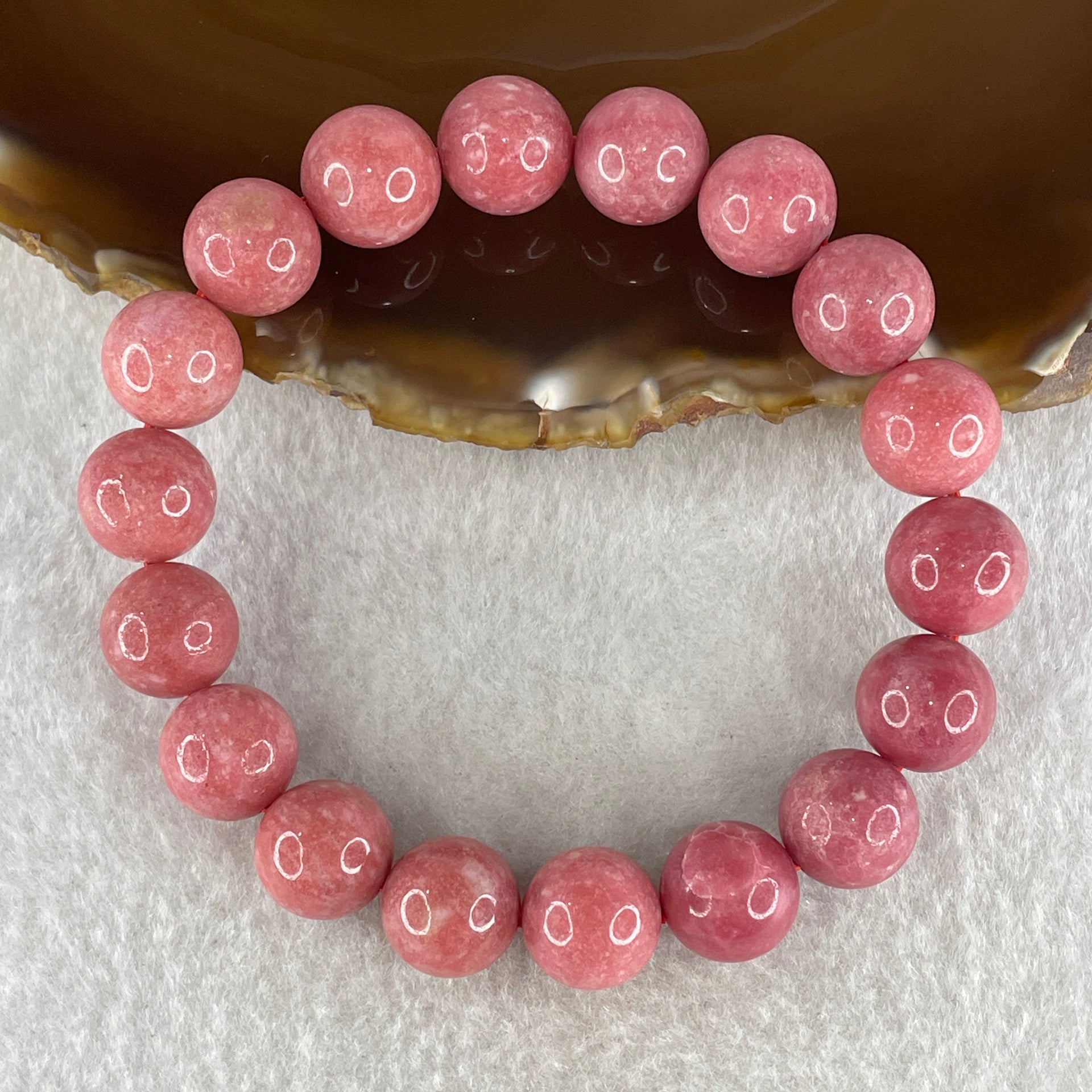 Natural Dark Pink Rhodonite Beads Bracelet 52.79g 18cm 12.0mm 18Beads - Huangs Jadeite and Jewelry Pte Ltd