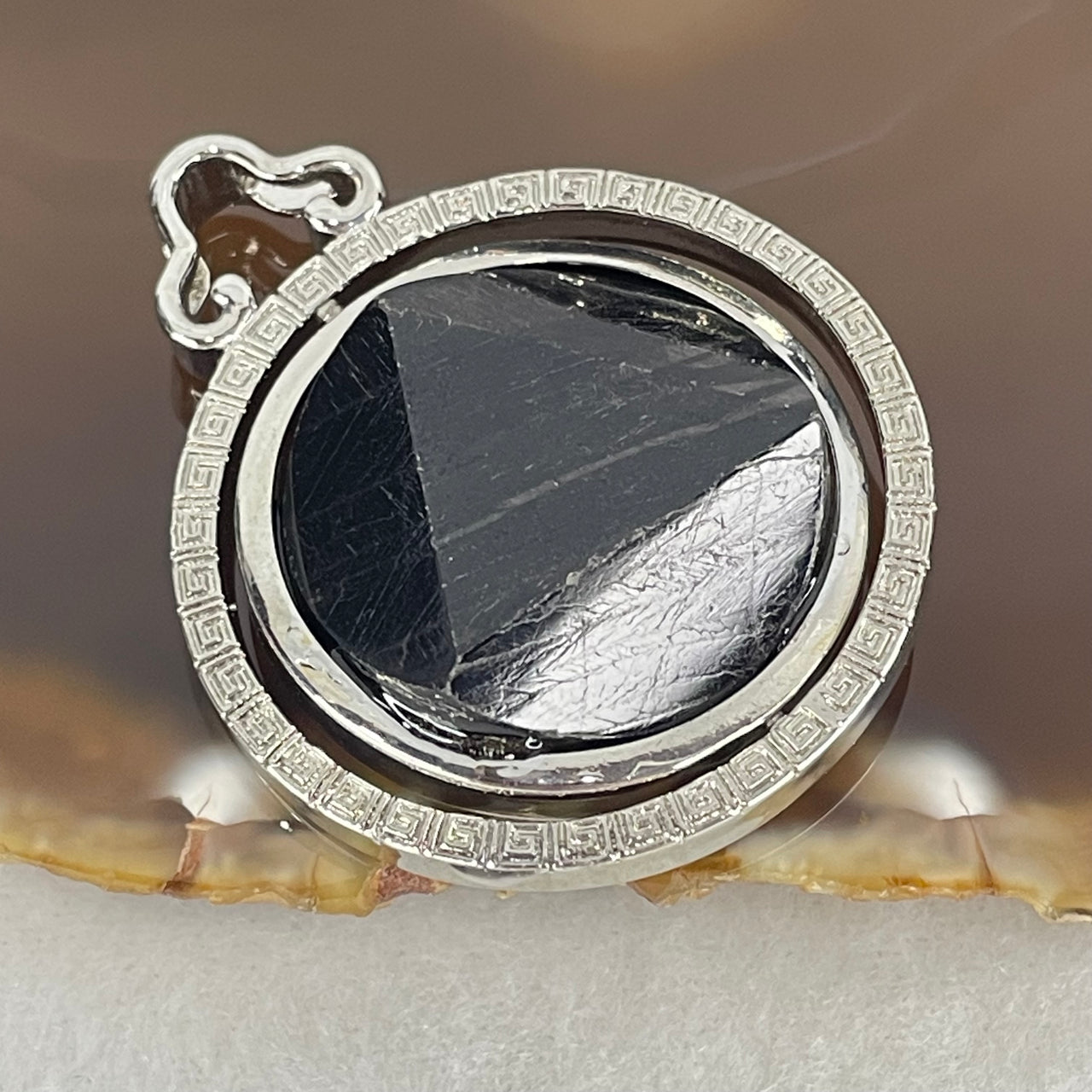 Natural Hypersthene in Stainless Steel Pendant 24.14g 25.0 by 9.6mm - Huangs Jadeite and Jewelry Pte Ltd