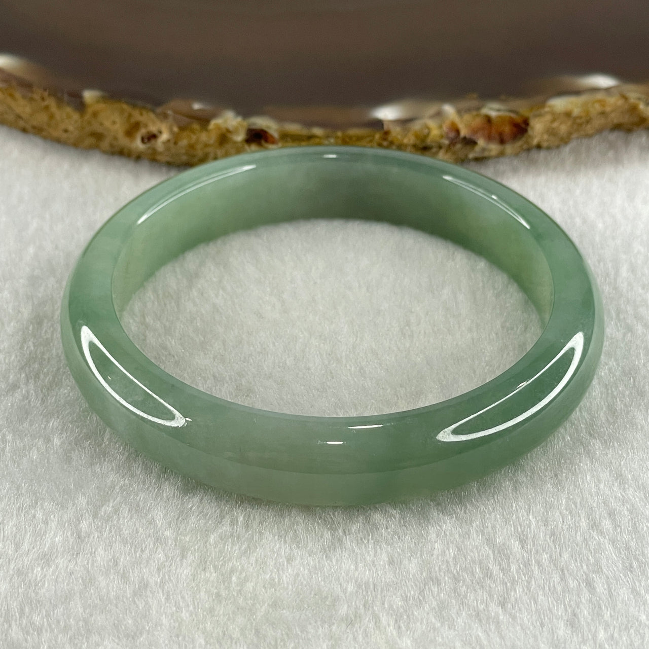 Natural Type A Jelly Green with White Patches Jadeite Bangle 36.02g Inner Diameter 52.1mm 12.7 by 6.2mm (Internal Line) - Huangs Jadeite and Jewelry Pte Ltd