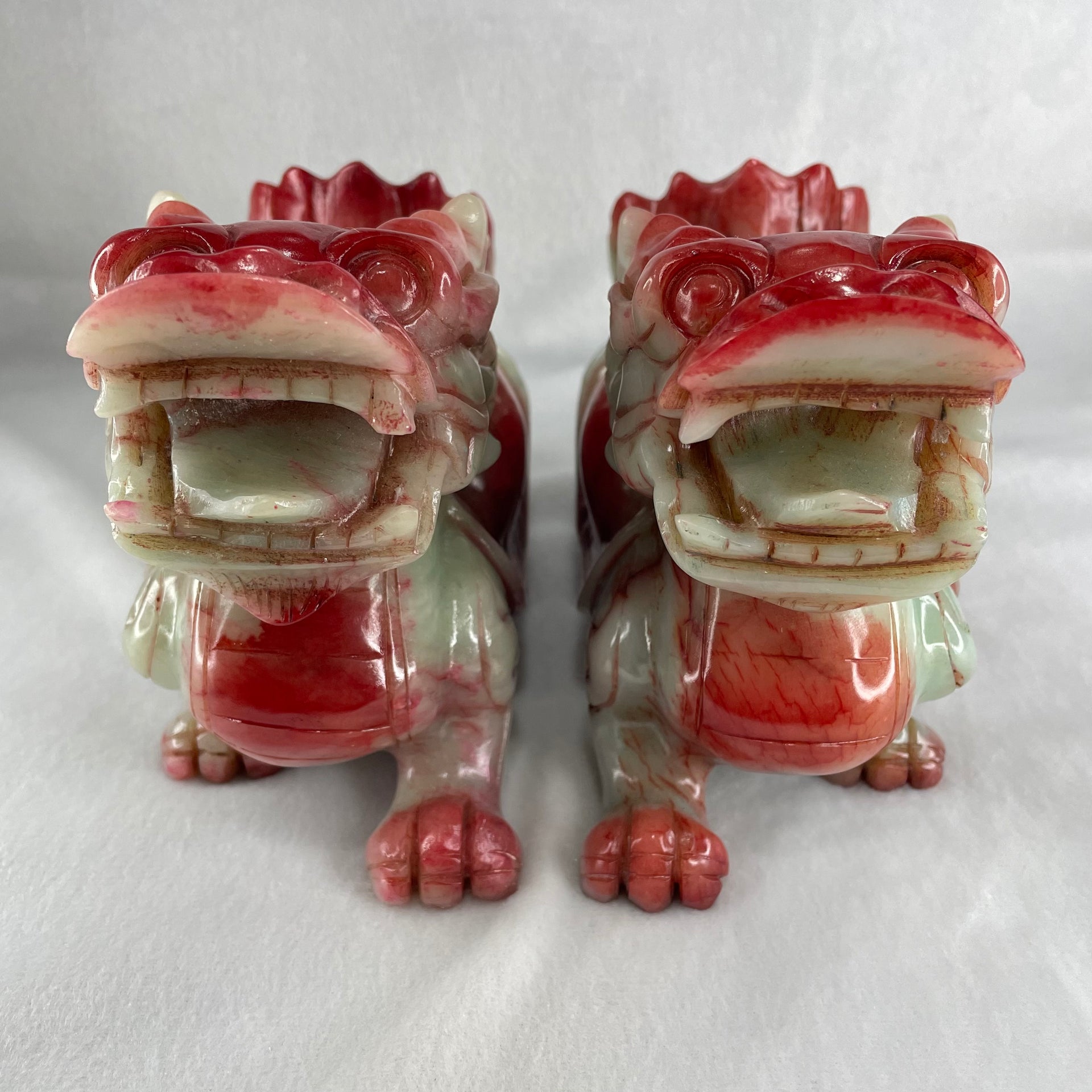 Antique Natural Red Green Marble Long Gui Dragon Turtle Pair Total Weight 2,753.5g each about 155.0 by 70.0 by 11.0mm (Slight Chips) - Huangs Jadeite and Jewelry Pte Ltd