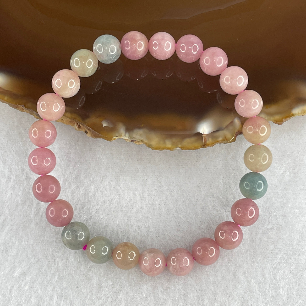 Natural Watermelon Tourmaline Crystal Bead Bracelet | Untreated Bi-Color Pink & Green Gemstone Stretch Bracelet (14.12g | 15.5cm Wrist | 7.4mm | 25 Beads)