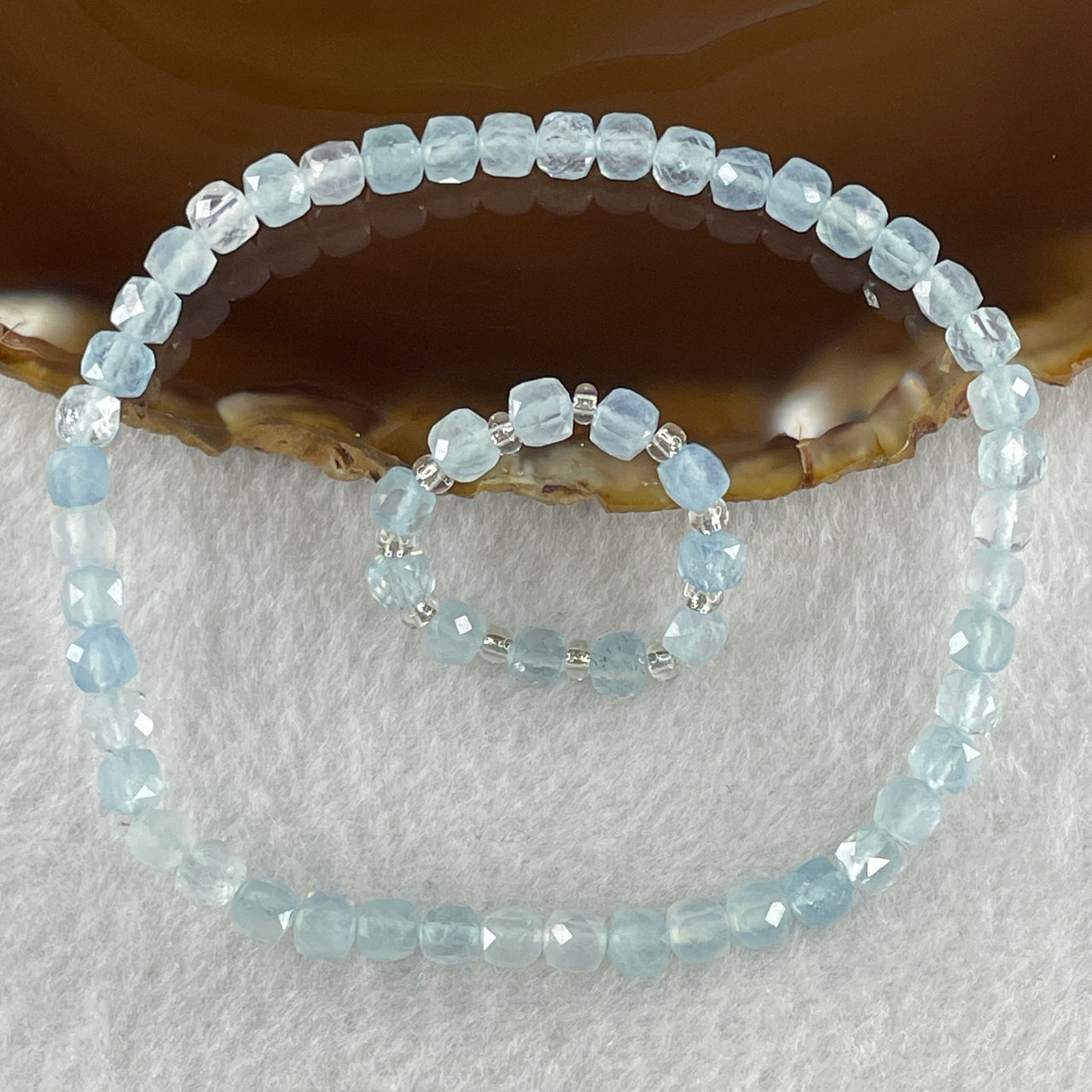 Certified Natural Aquamarine Beads Bracelet 5.1mm 47Beads 19cm Ring 11Beads Total weight 6.90g