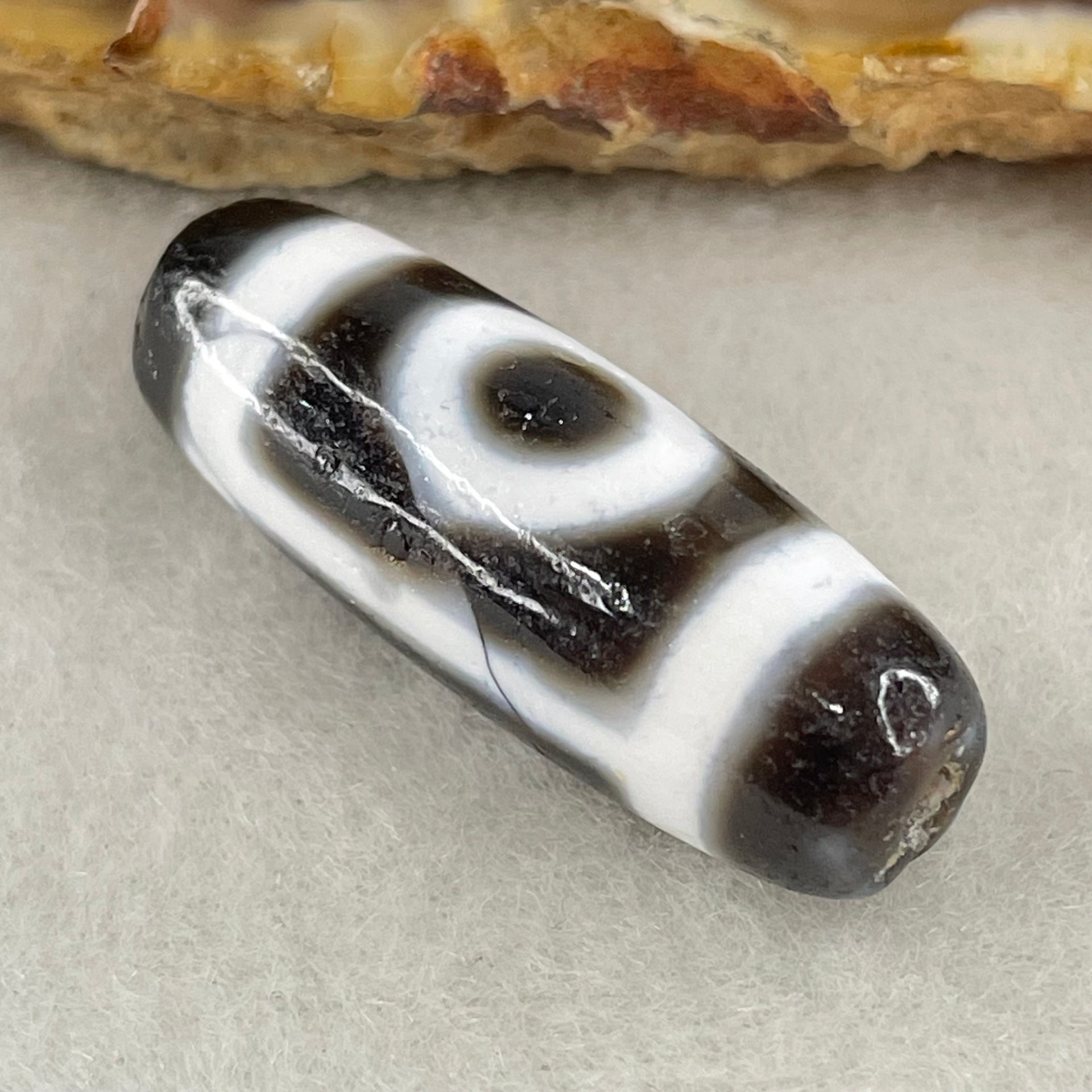 Natural Powerful Tibetan Old Oily Agate 2 Eyes Dzi Bead Heavenly Master (Tian Zhu) 二眼天诛 4.76g 29.0 by 10.4mm - Huangs Jadeite and Jewelry Pte Ltd