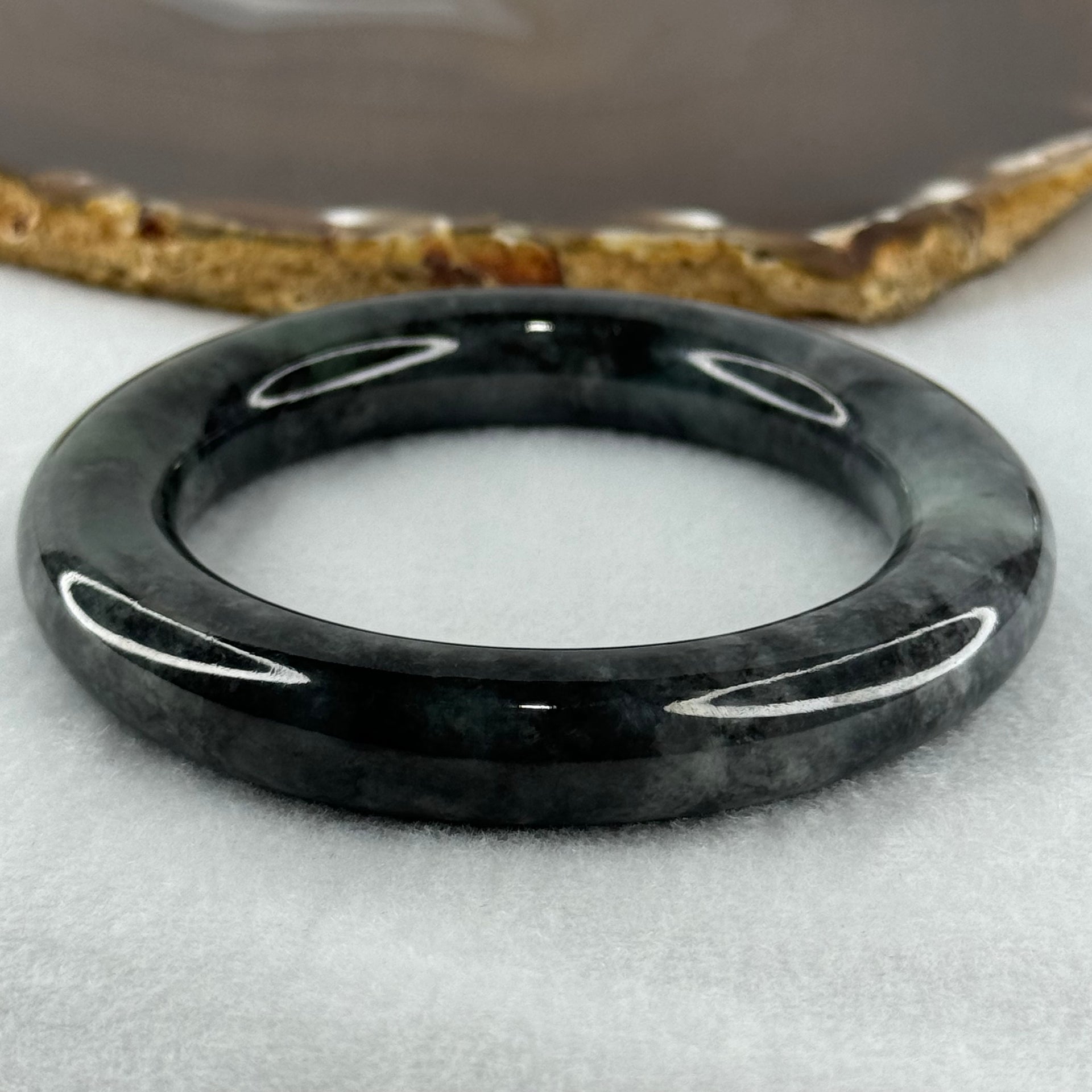Type A Slightly Translucent to Opaque Wuji Black and Green Jadeite Bangle Internal Diameter 56.0mm 89.69g 12.5 by 13.0mm (Very Slight Internal Lines) - Huangs Jadeite and Jewelry Pte Ltd